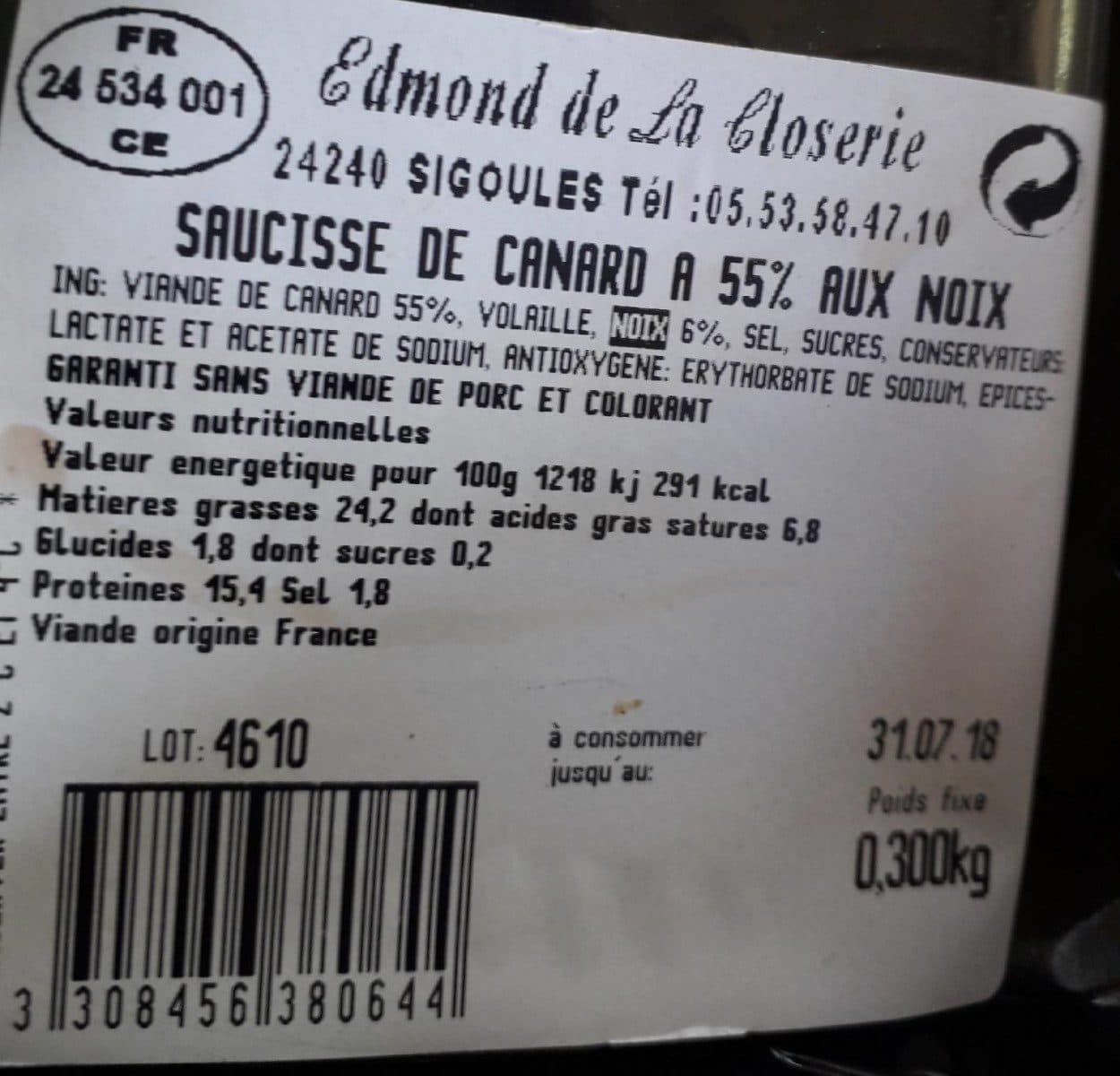 Open Food Facts Saucisse de canard packshot