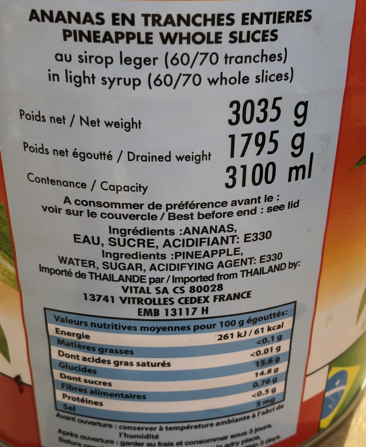 Open Food Facts Ananas en tranches entieres packshot