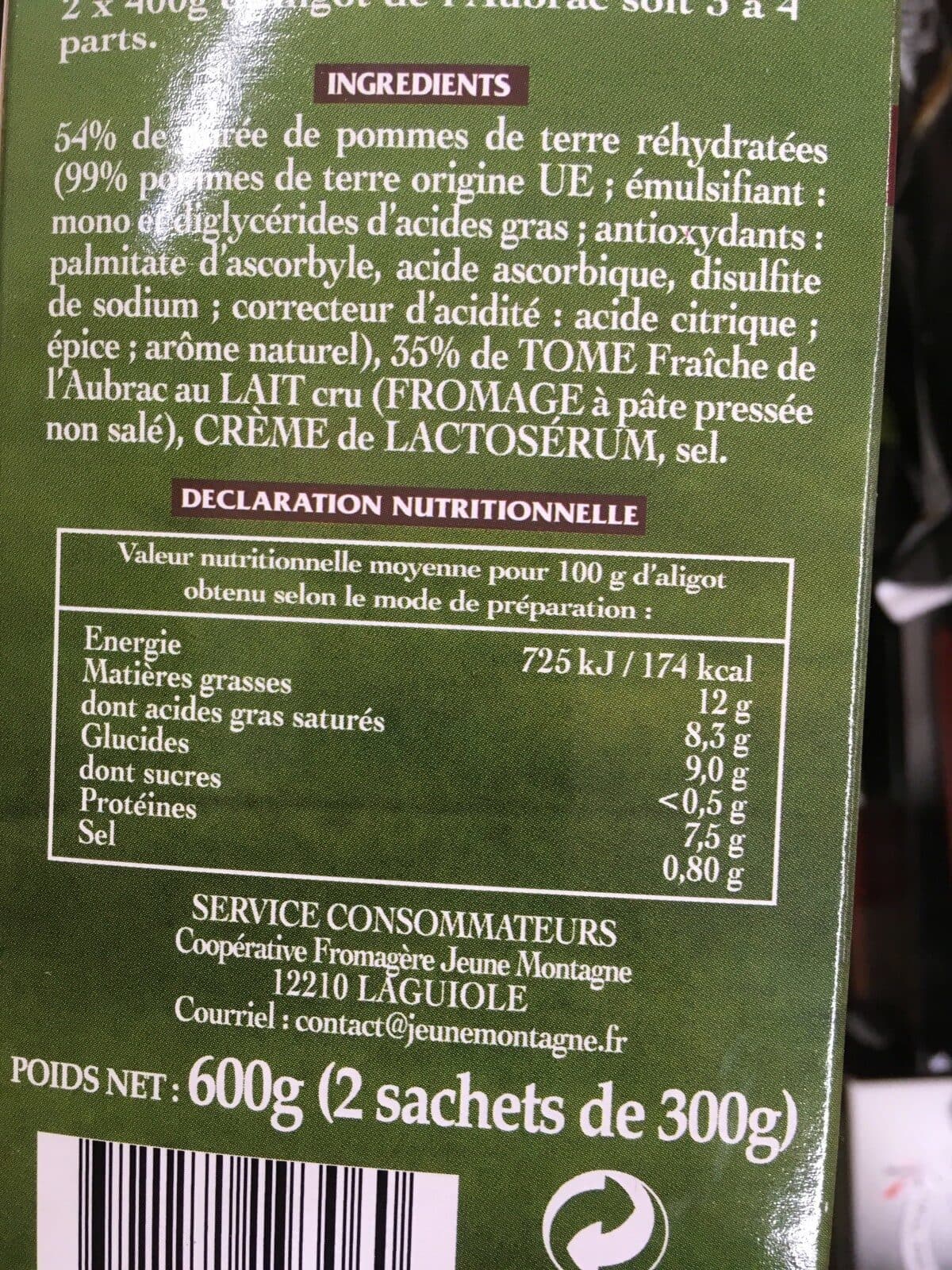 Jeune Montagne Aligot De L'aubrac Surgele 600G packshot