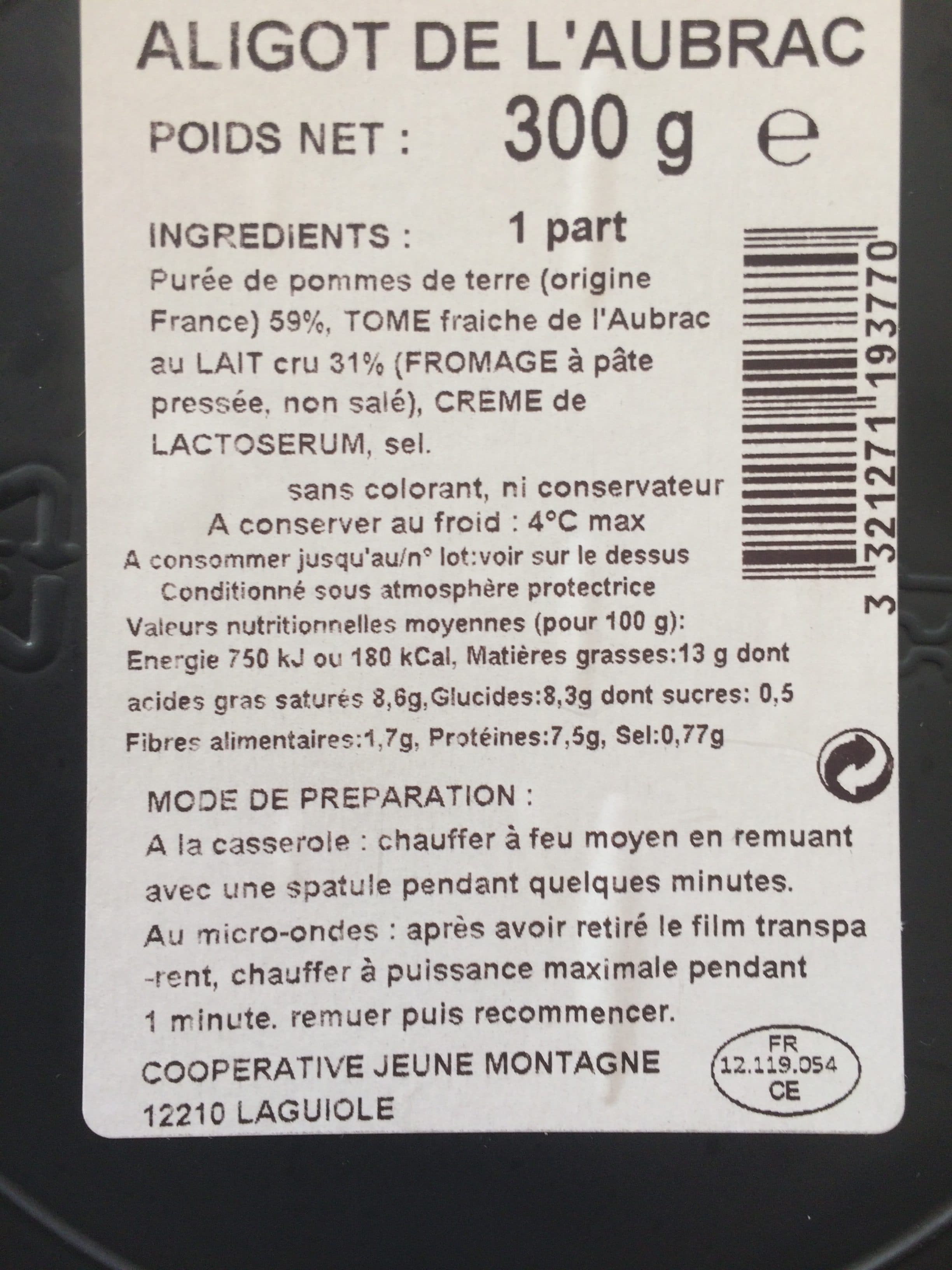 Jeune Montagne Aligot de l'Aubrac packshot