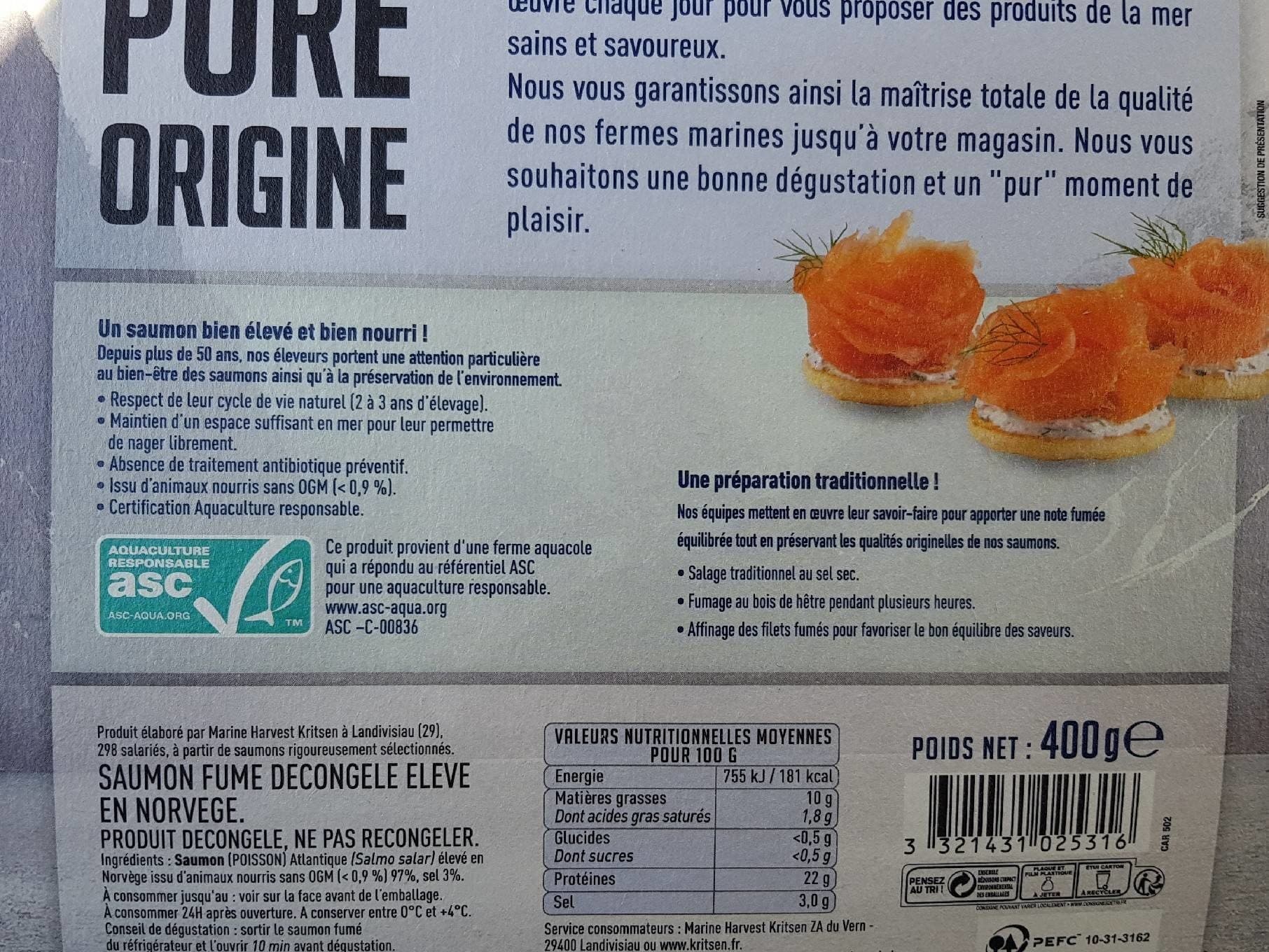Kritsen Saumon fumé decongele élevé en Norvège packshot