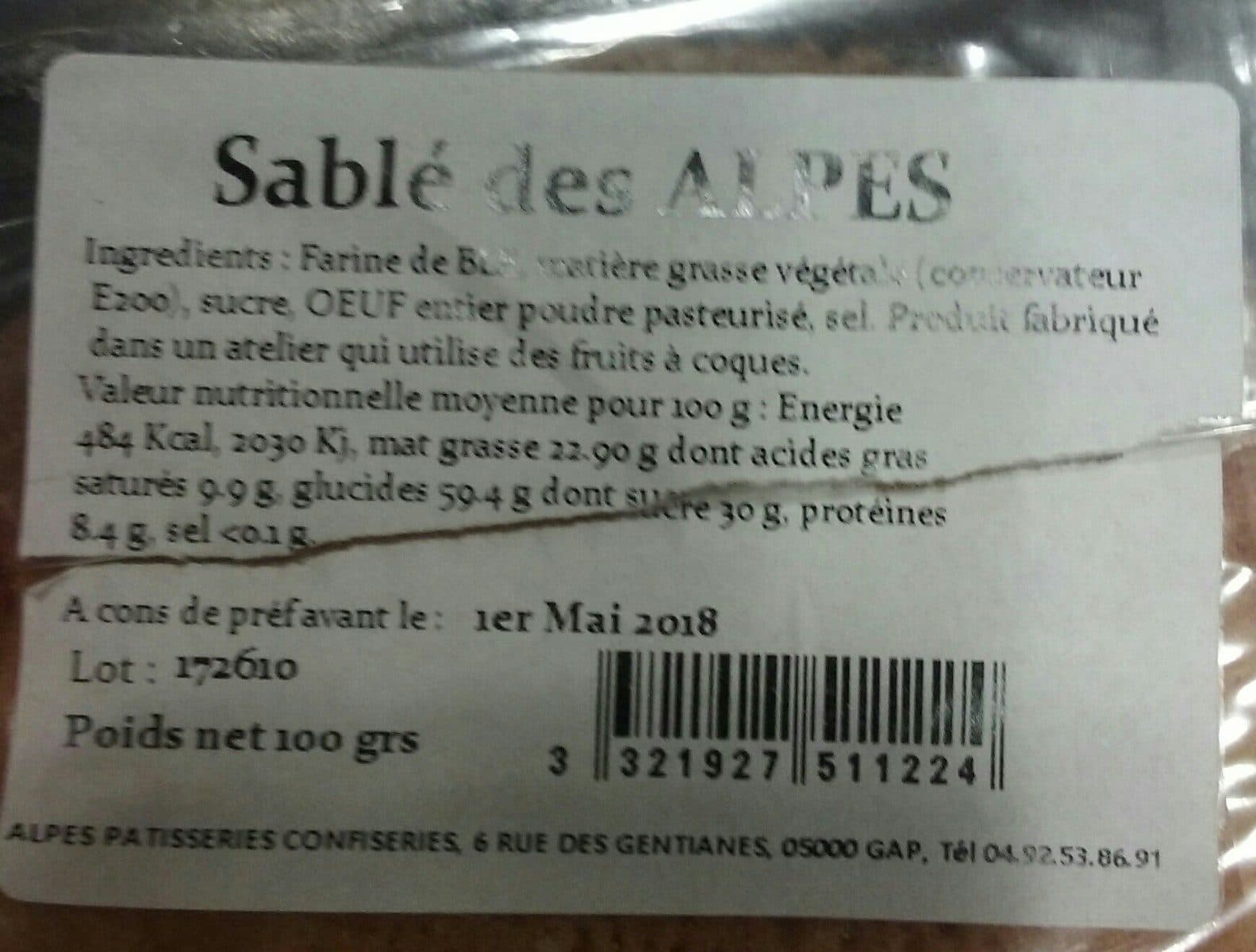 Open Food Facts Sable des alpes packshot