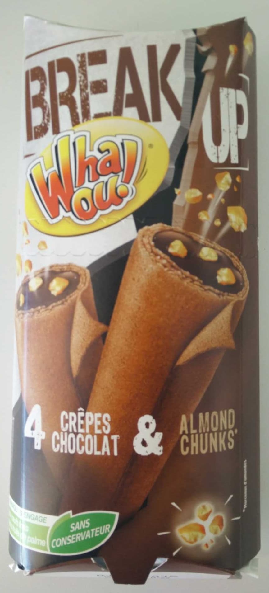 Whaou! Crêpes fourrées chocolat et morceaux d'amandes packshot