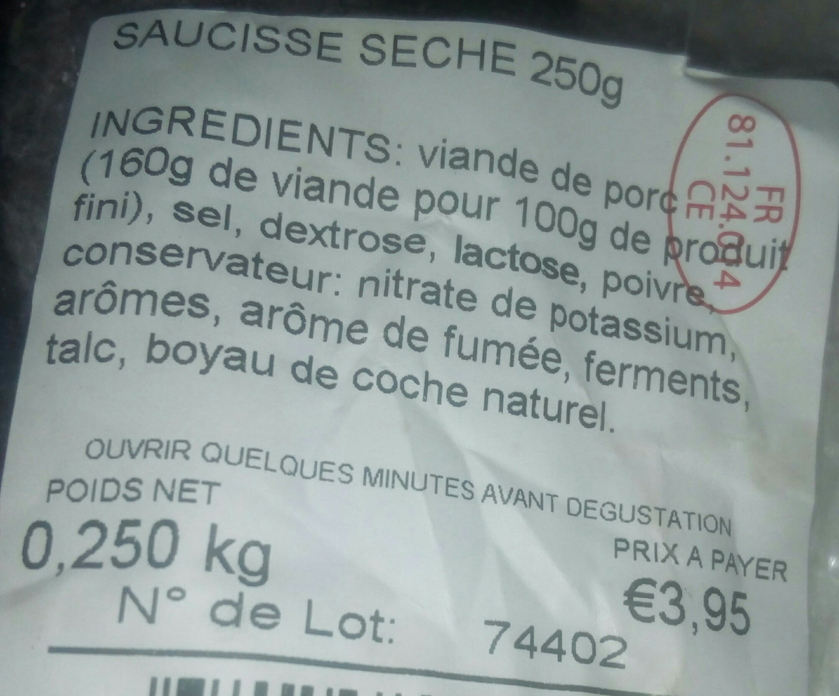 Pujol Saucisse Sèche pu porc packshot