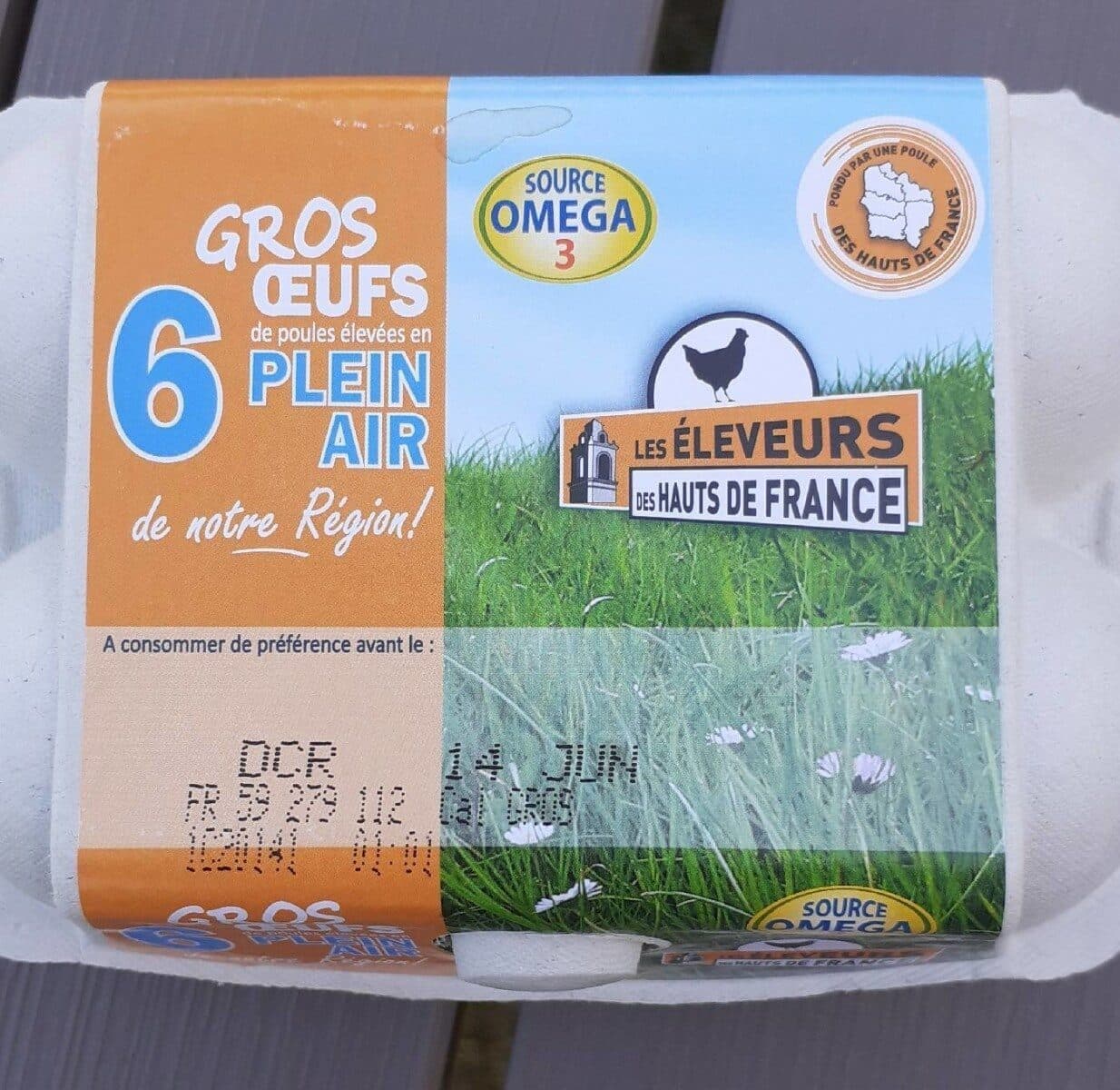 Les éleveurs de Haut de France 6 gros oeufs de poules élevées en plein air packshot