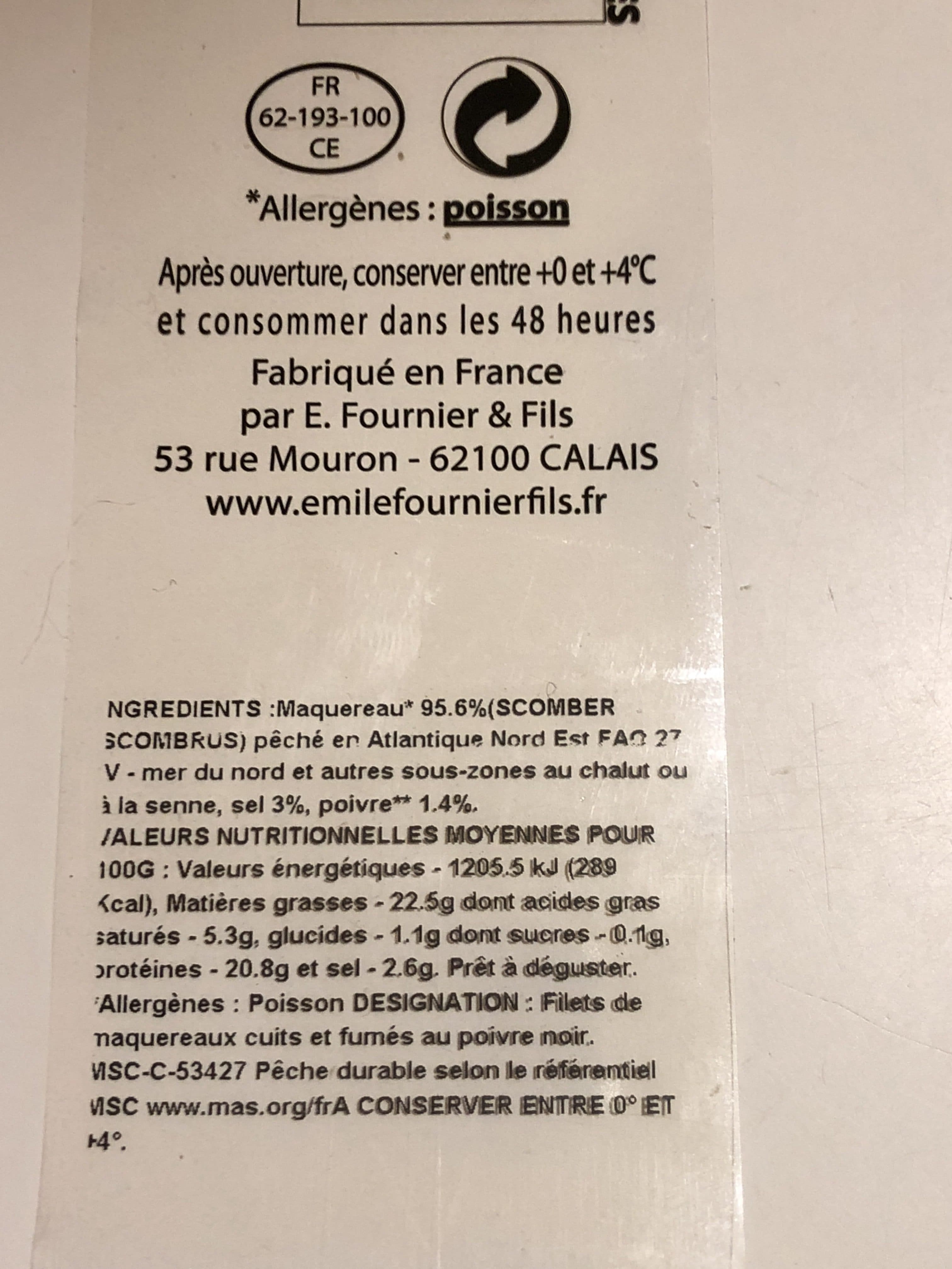 Fournier Et Fils Filets de maquereaux fumes au poivre noir bio packshot