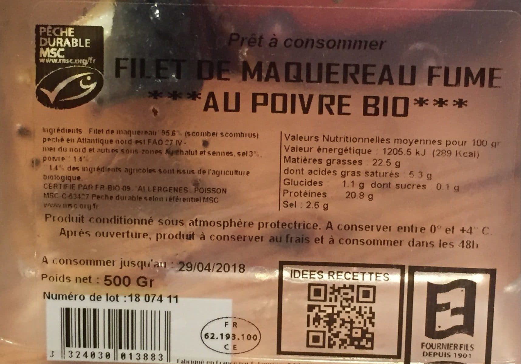 Fournier fils Filet de maquereau fumé au poivre bio packshot