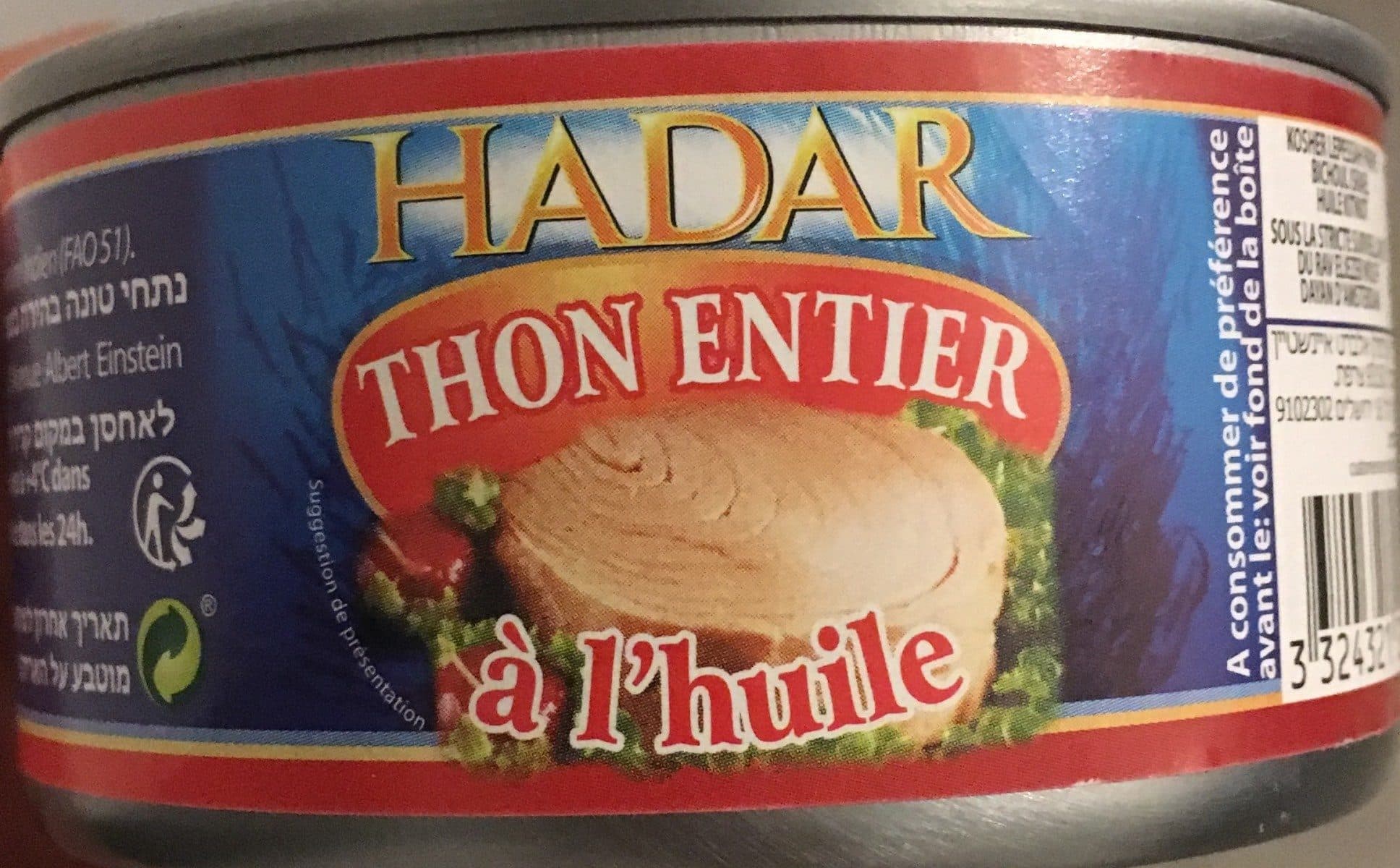 Open Food Facts Thon entier hadar a l huile packshot