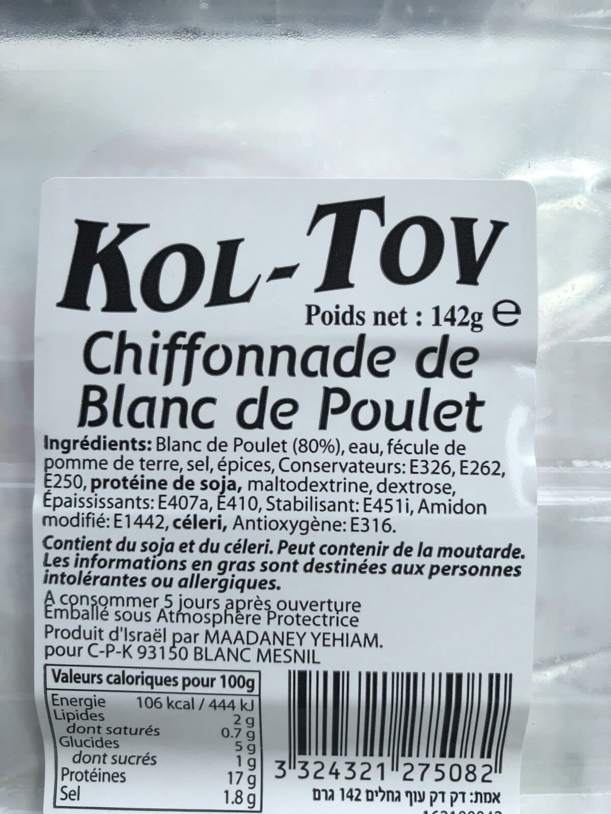 Open Food Facts Chiffonnade de blanc de poulet packshot