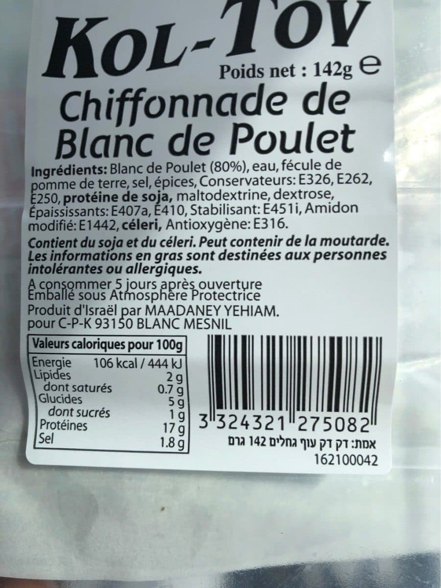 Open Food Facts Chiffonnade de blanc de poulet packshot