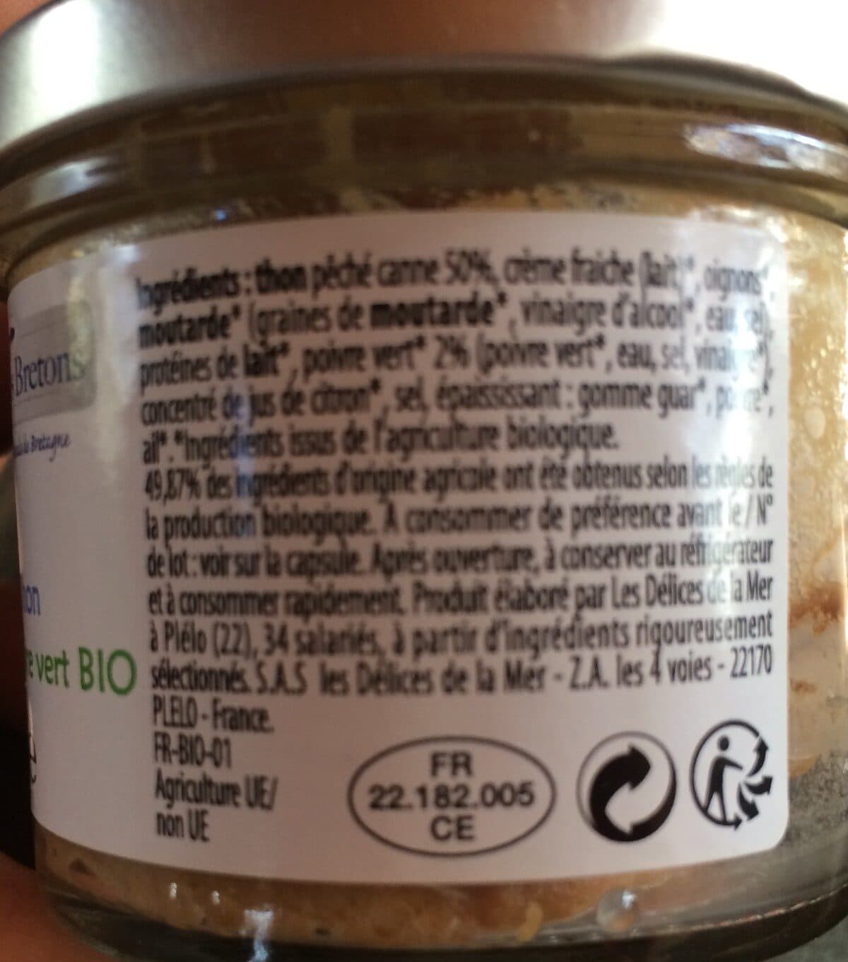 Pêcheurs Bretons Rillettes de thon au poivre vert bio packshot