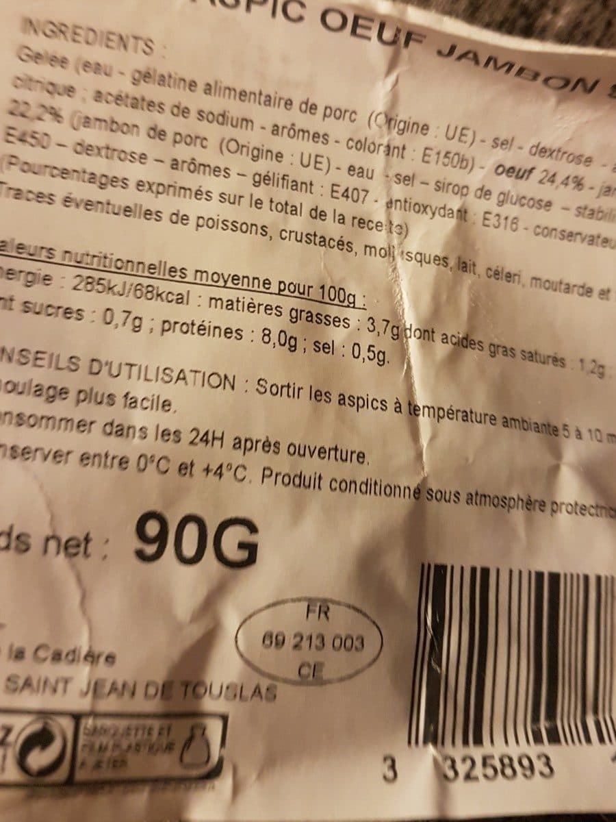 Open Food Facts Aspic œufs jambon packshot