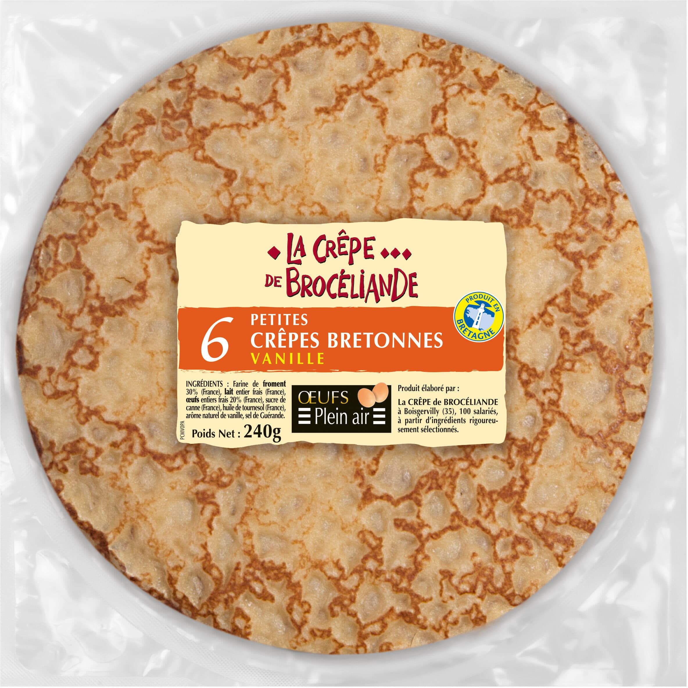 La CRÊPE de BROCÉLIANDE 6 Petites Crêpes Bretonnes Vanille aux Oeufs de Plein Air en sachet packshot