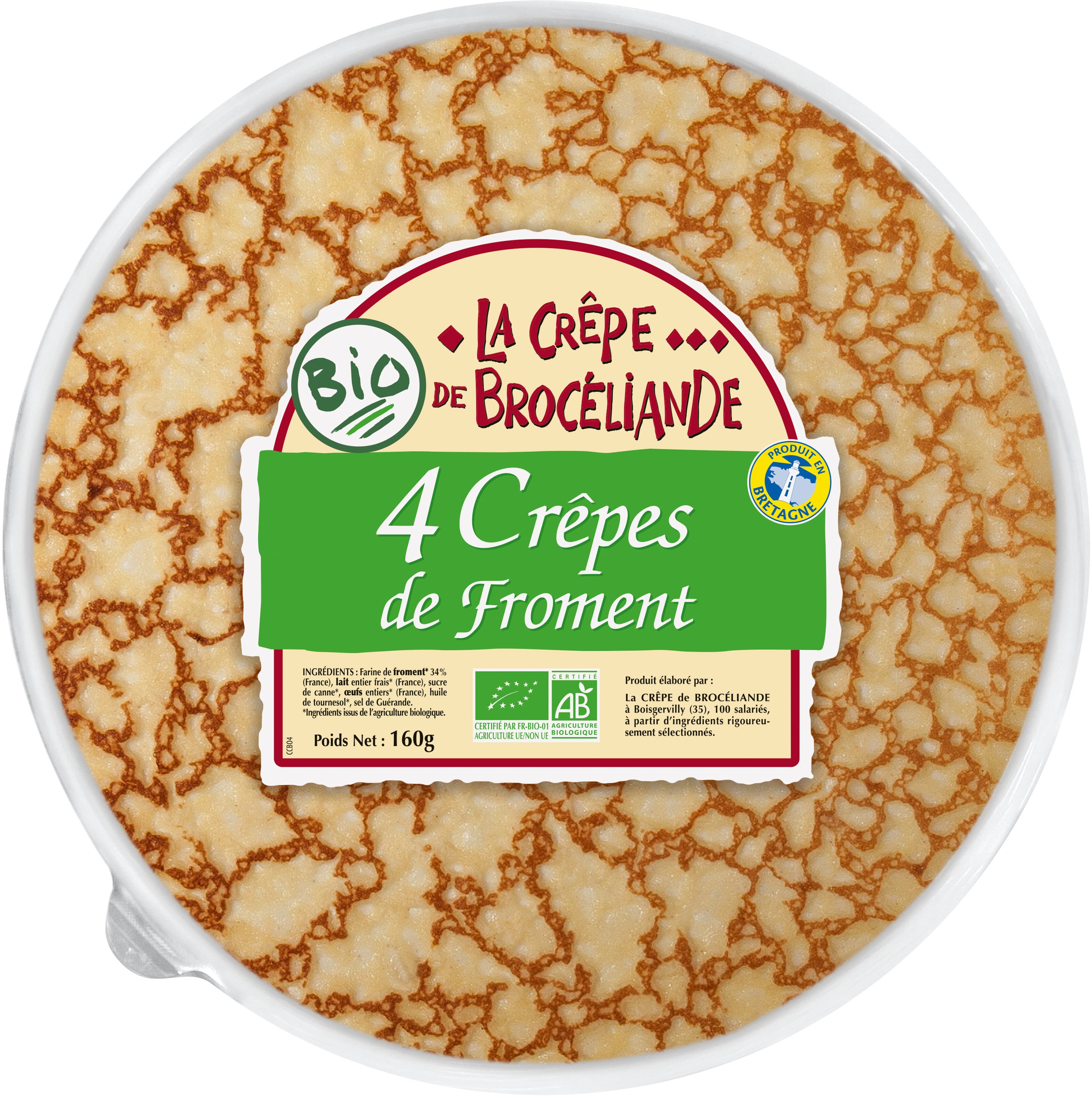 La CRÊPE de BROCÉLIANDE 4 Crêpes de Froment Biologiques en barquette packshot