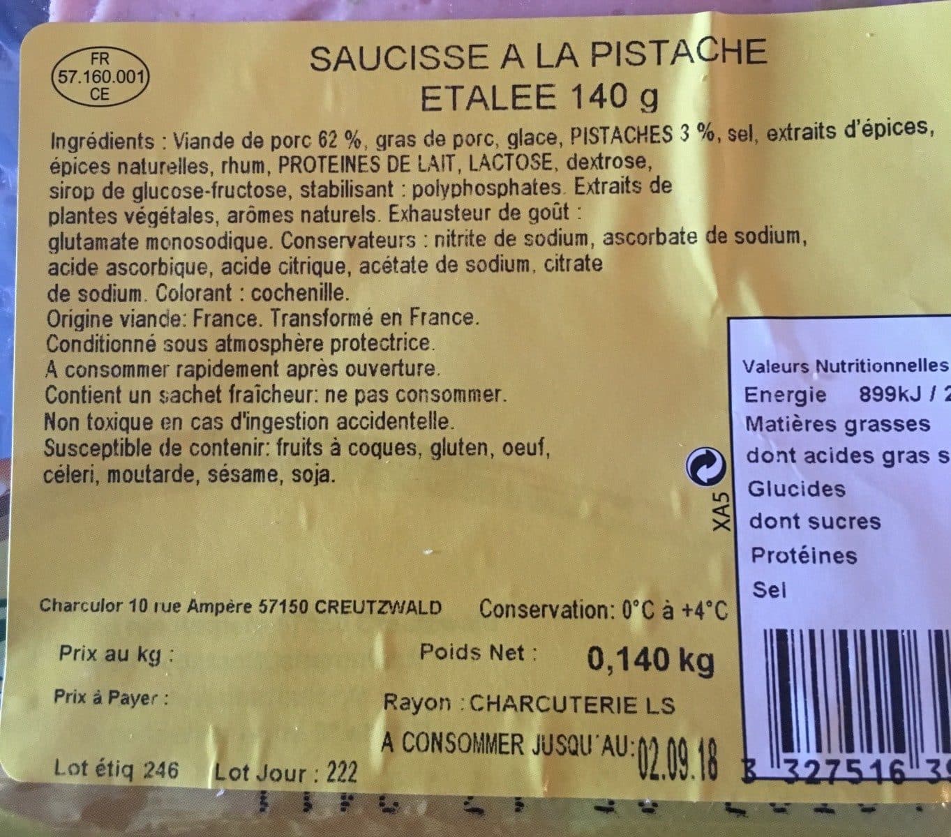 Charculor Saucisse à la pistache packshot