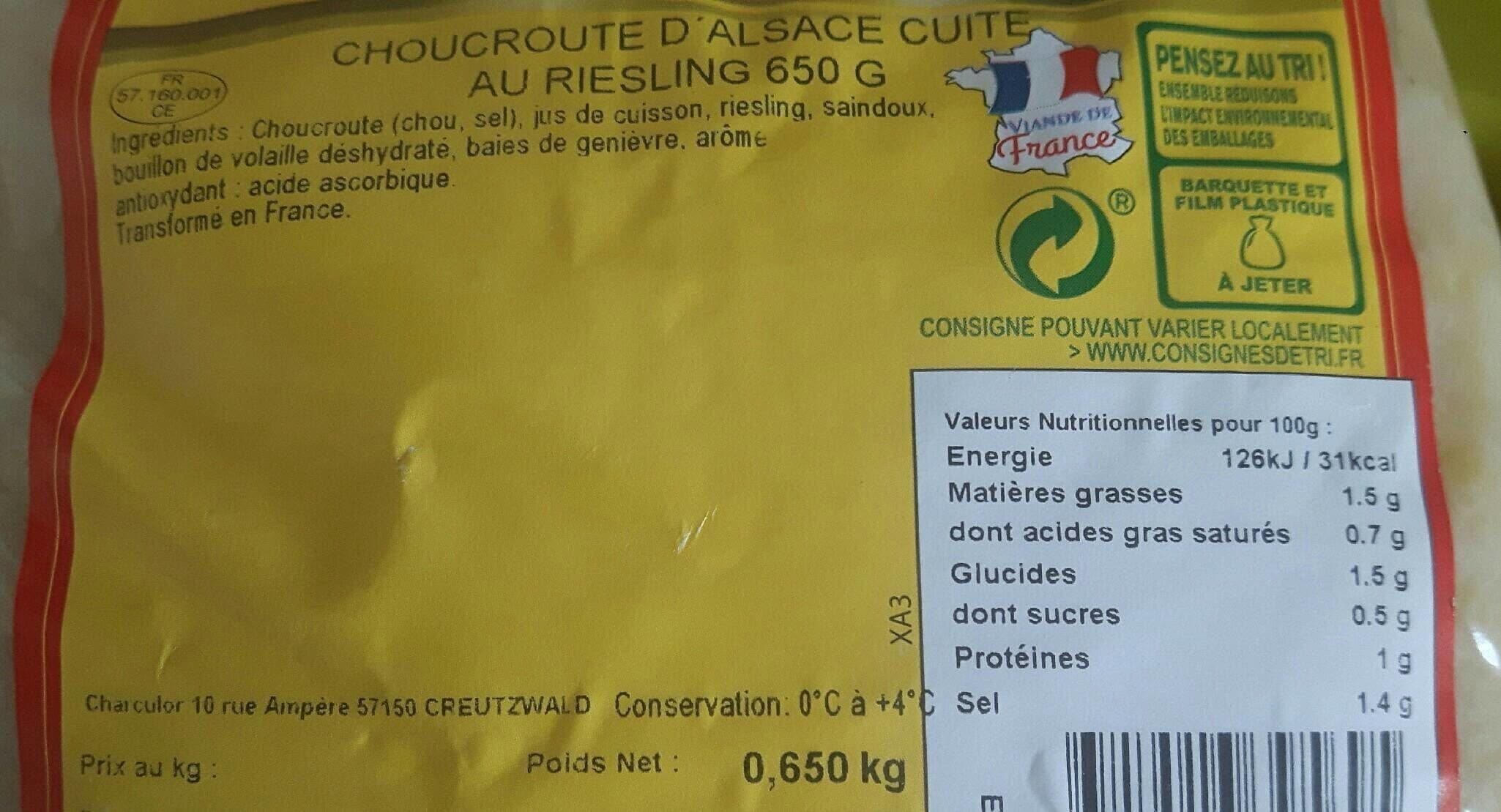 Charculor Choucroute d alsace cuite au riesling packshot