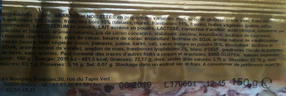 Open Food Facts Cake De Nougat Framboises Chocolat packshot