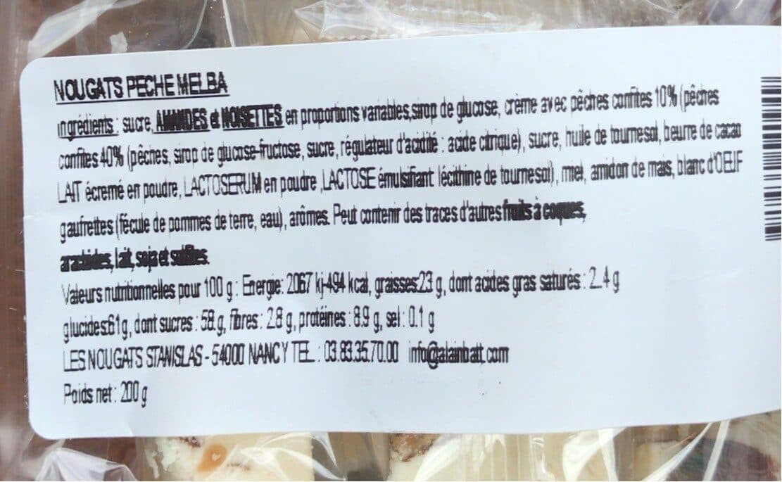 Open Food Facts Nougat tendres peche melba packshot