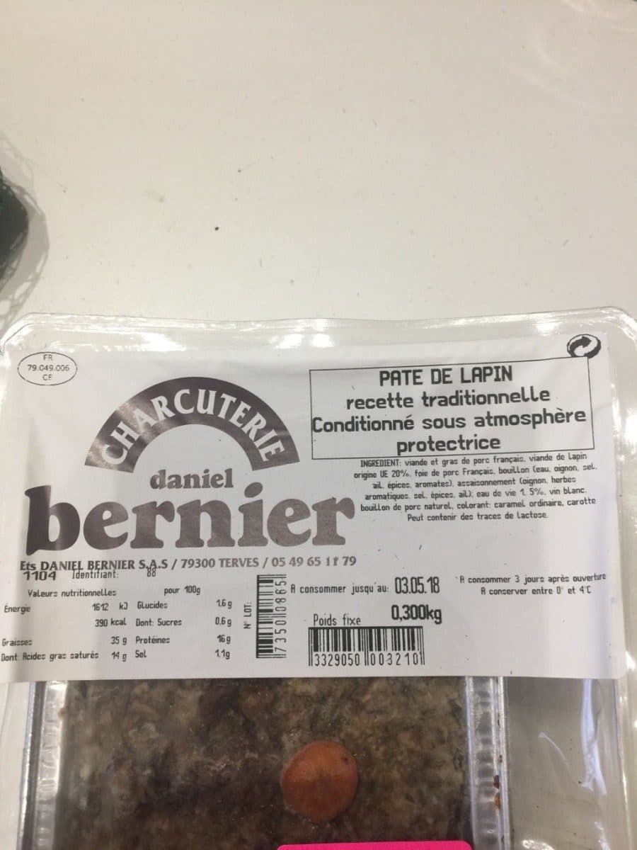 Open Food Facts Pate de lapin recette traditionnelle DANIEL BERNIER packshot
