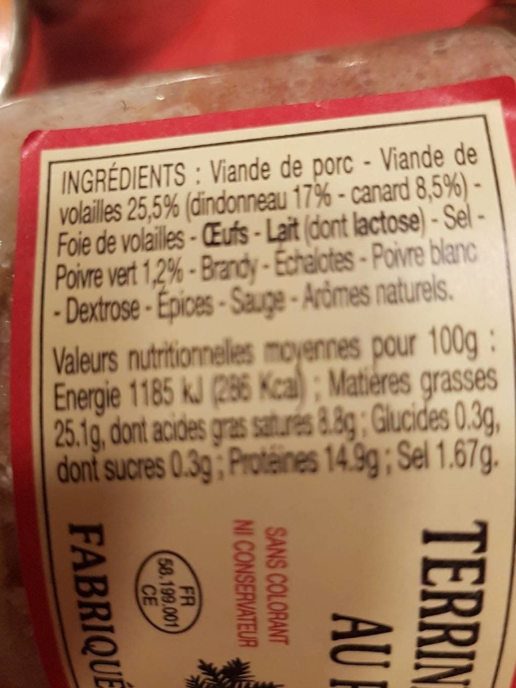 Terrines Du Morvan Terrine de volailles au poivre vert packshot