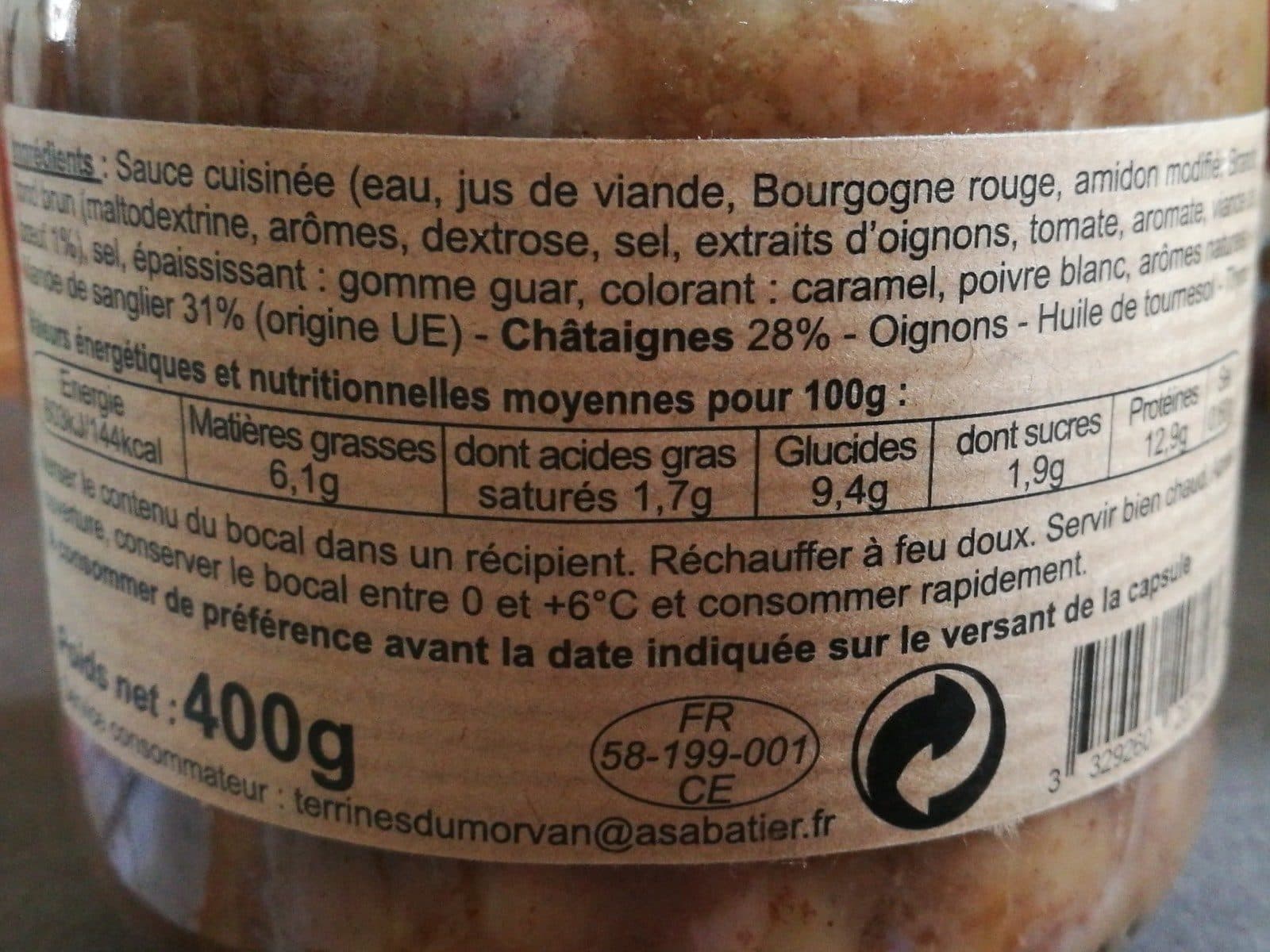 Terrines du Morvan Sauté de sanglier aux châtaignes packshot
