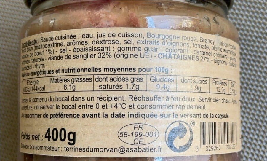 Terrines du Morvan Sauté de sanglier aux châtaignes packshot