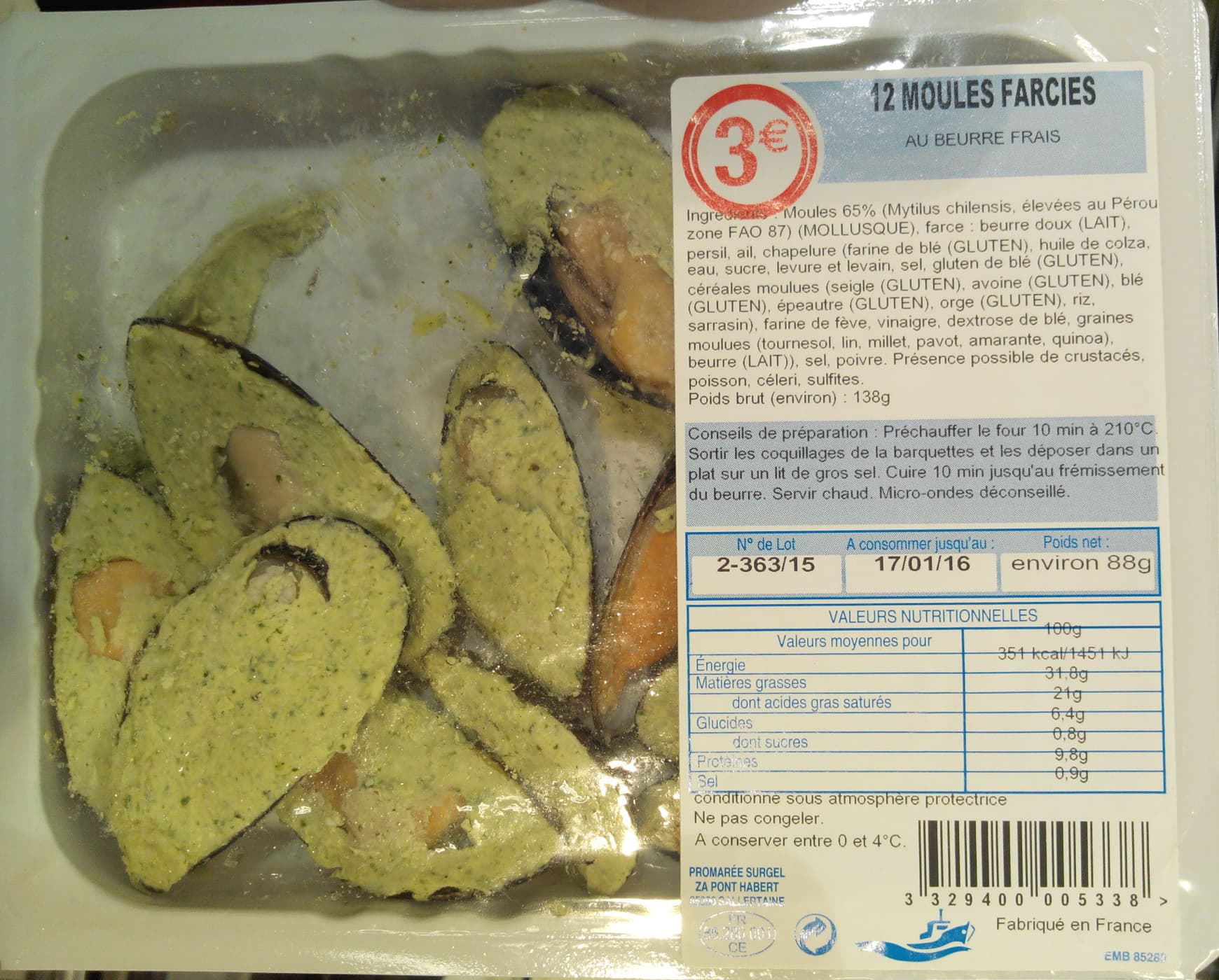Promarée Surgel 12 moules farcies packshot