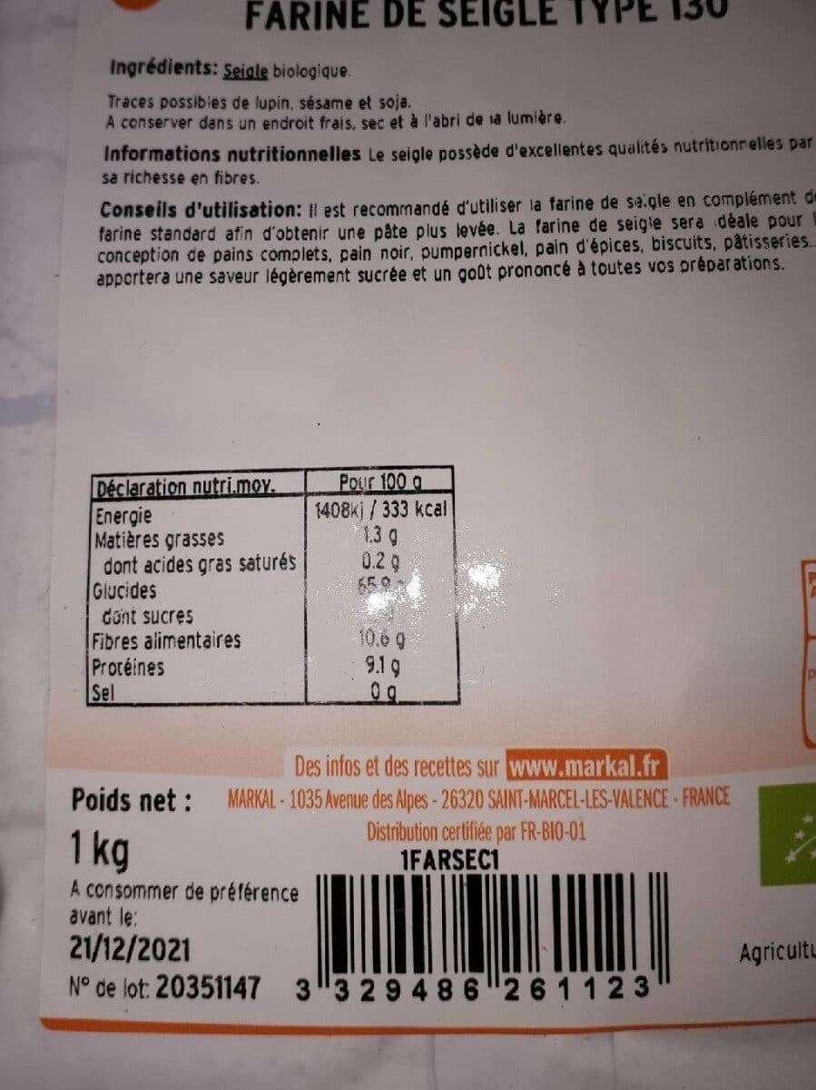 Markal Farine de seigle type 130 packshot
