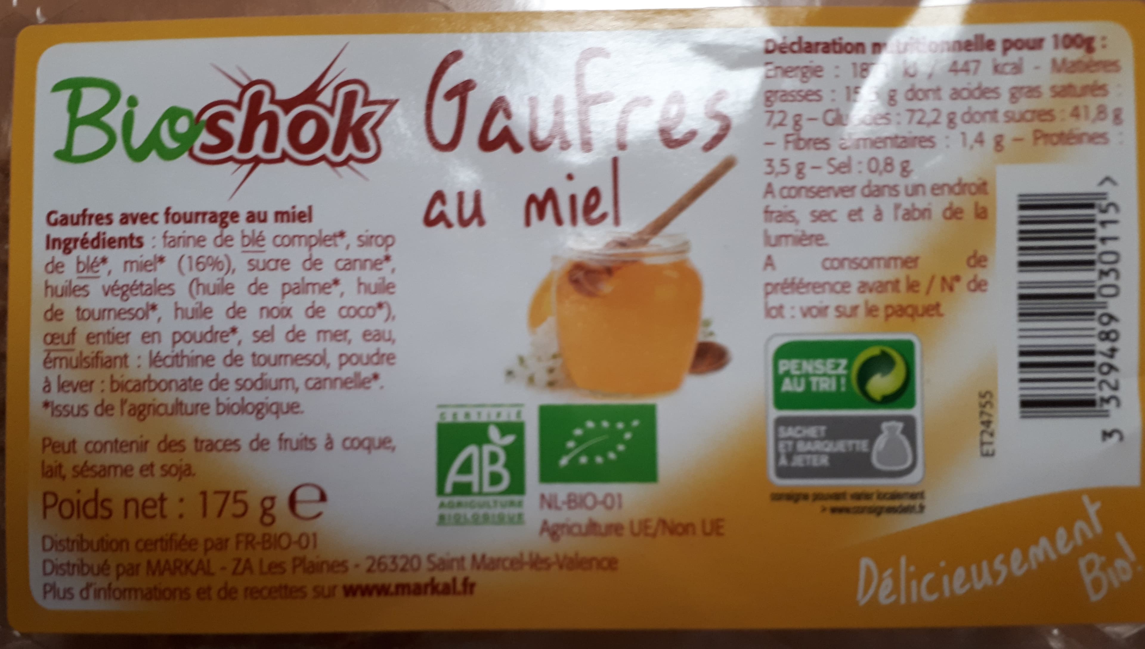 Bioshok Gaufres Au Miel Bio - 175G - Bioshok packshot