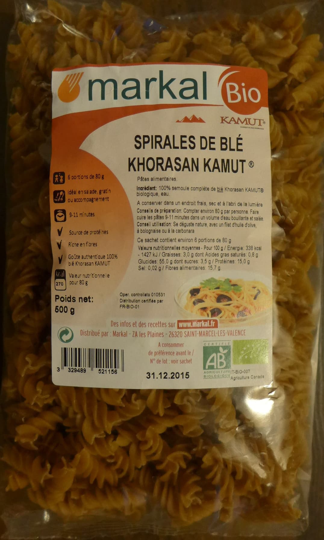 Markal Spirales de Blé - Pâtes alimentaires packshot
