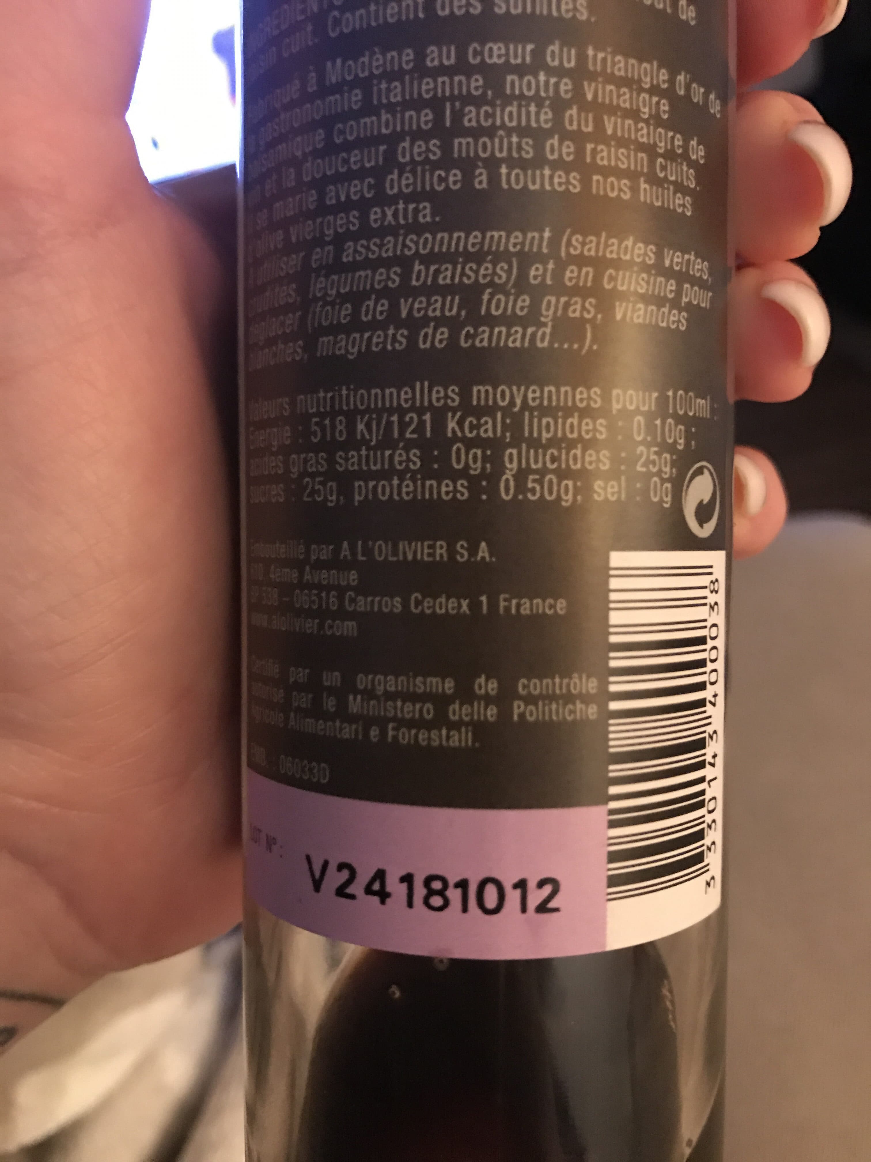 A l’olivier Vinaigre balsamique de modène packshot