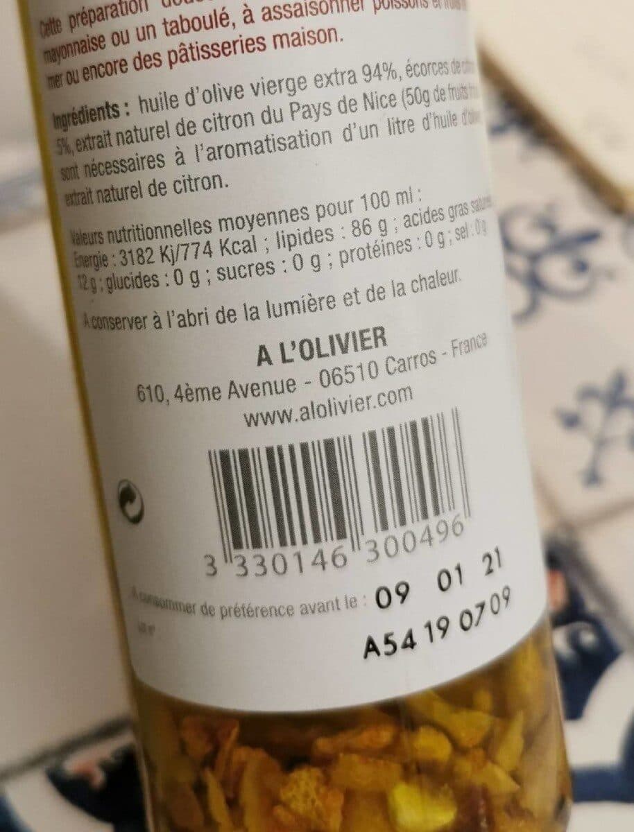 A l olivier Huile d'olive vierge extra 94% citron de menton packshot
