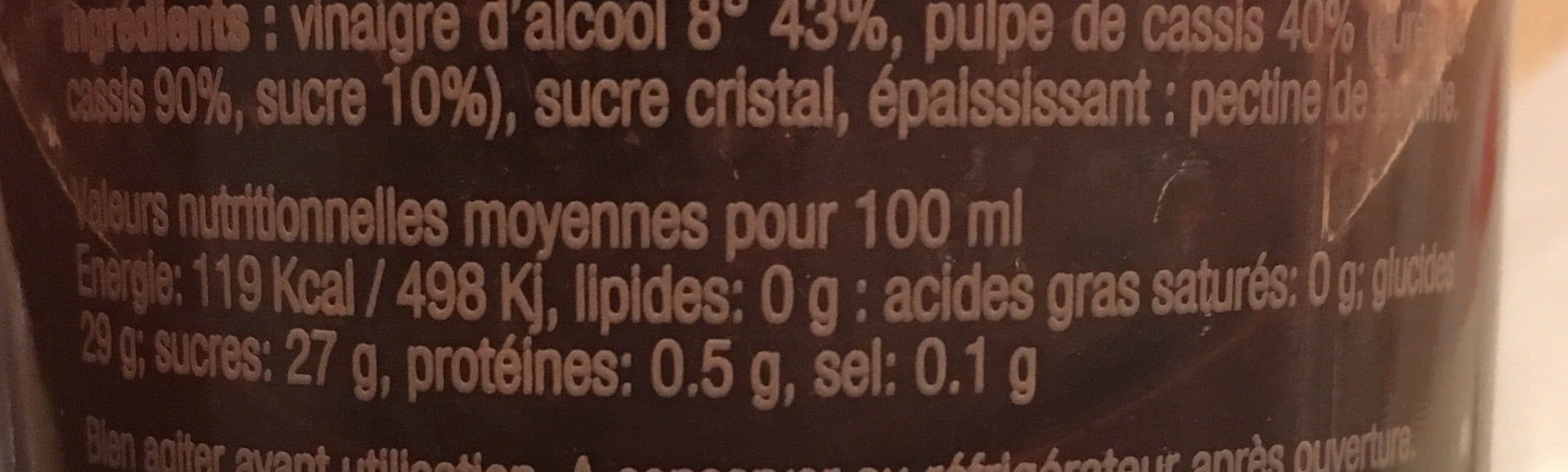 Open Food Facts Préparation à base de vinaigre et de pulpe de cassis packshot