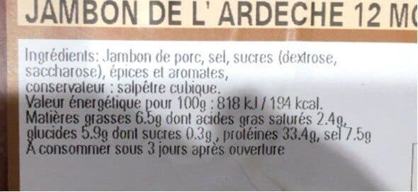 Teyssier Salaisons Jambon de l'ardeche 12 mois packshot