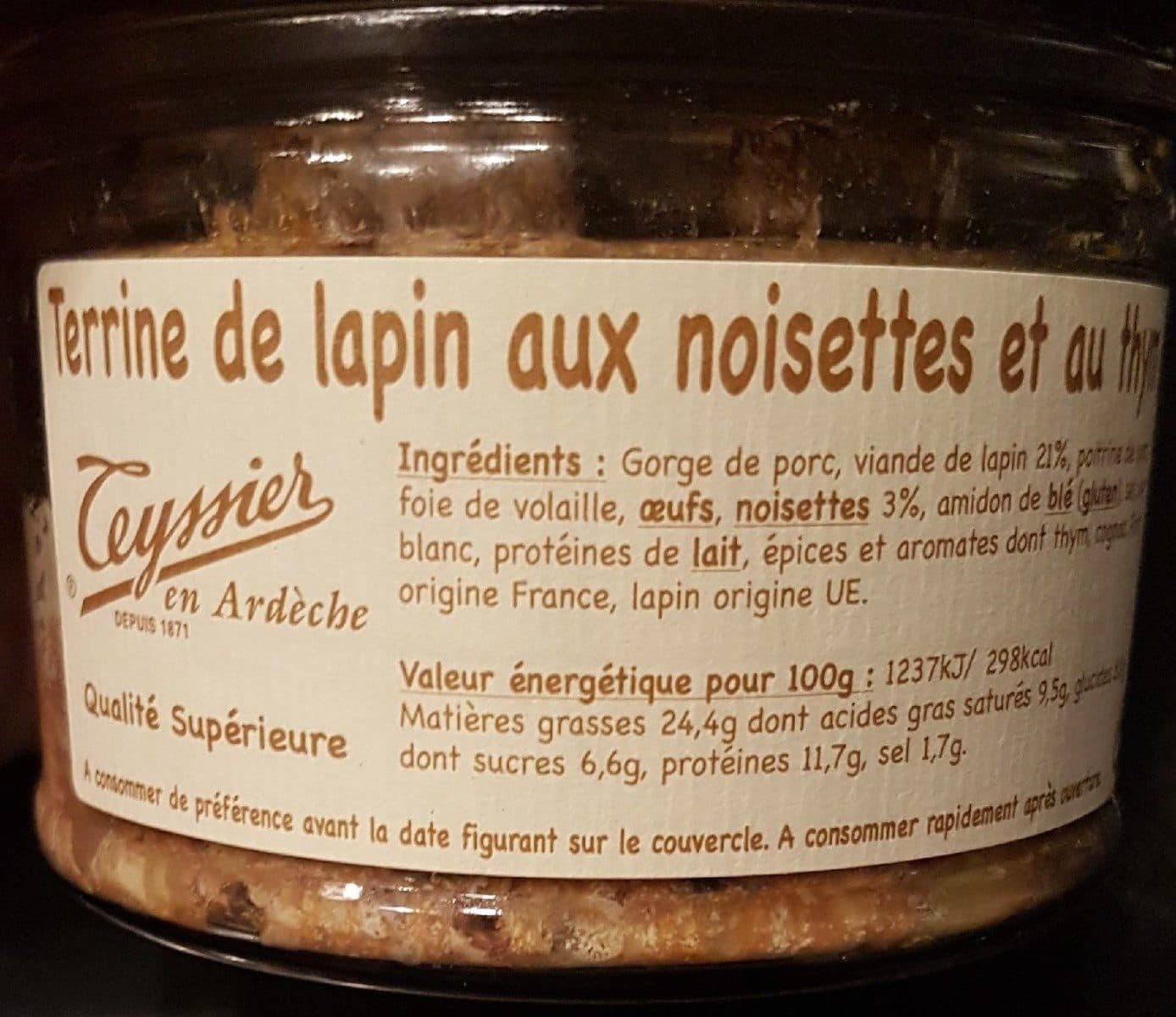 Teyssier Terrine de lapin aux noisettes et au thym packshot