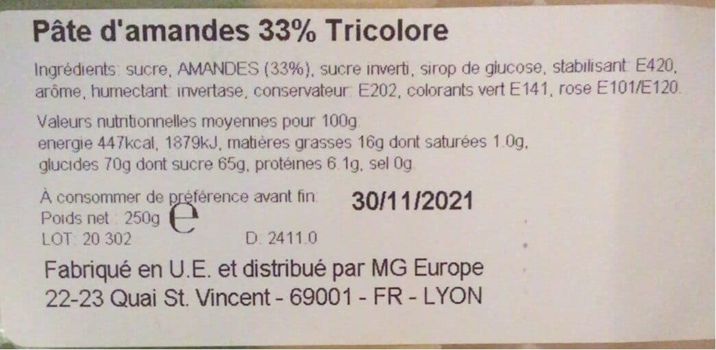 Open Food Facts Pâte d'amandes tricolore packshot