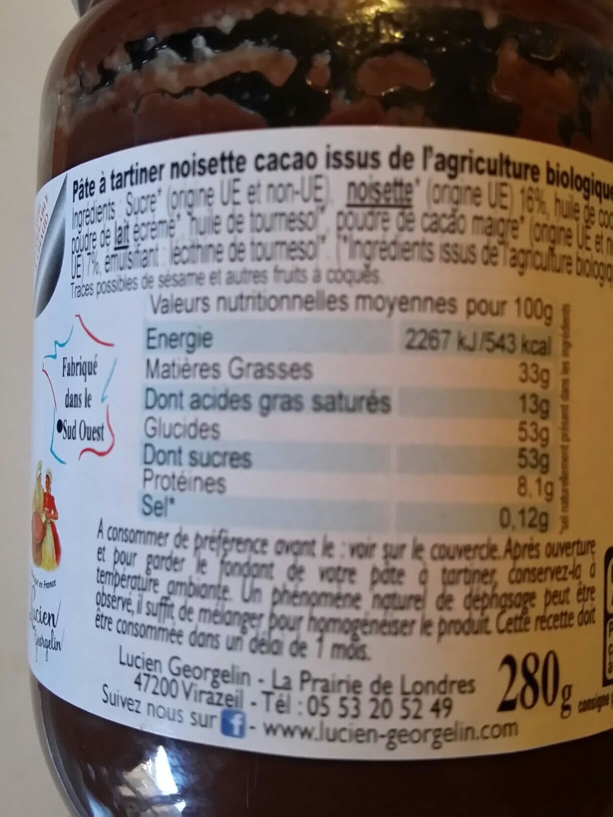 Lucien Georgelin Pâte à tartiner noisette Bio packshot