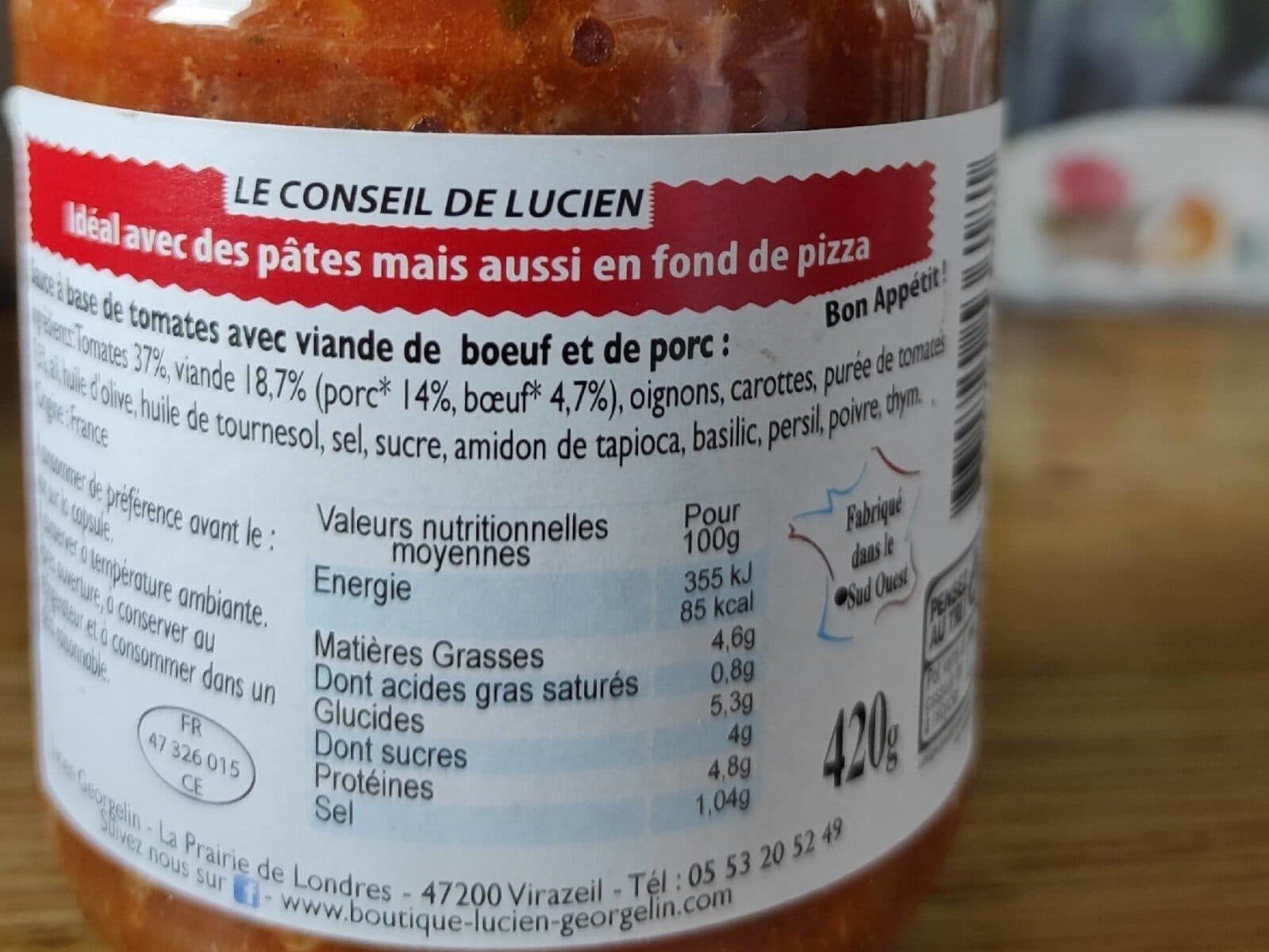 Lucien Georgelin Sauce bolognaise packshot