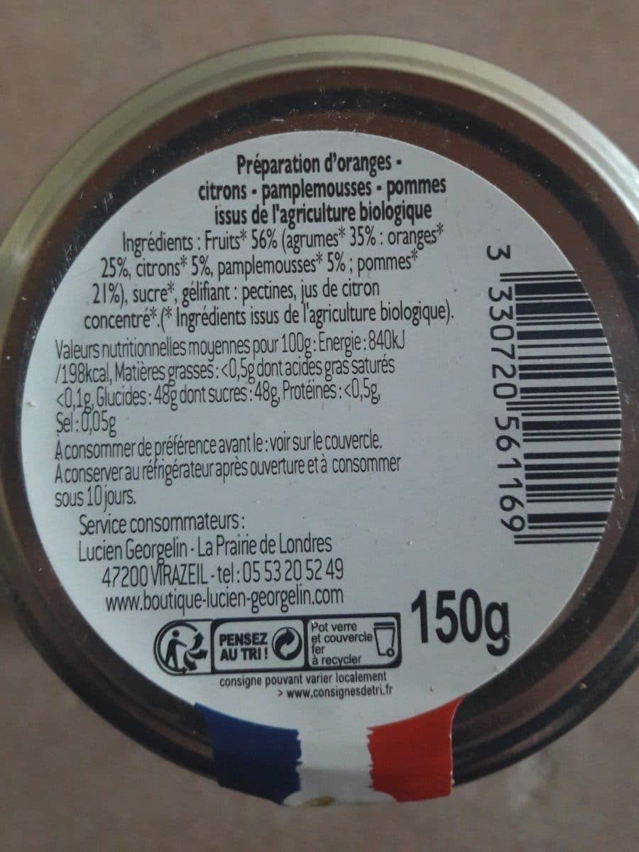 Lucien Georgelin Confiture orange citron pamplemousse cuits aux pommes packshot