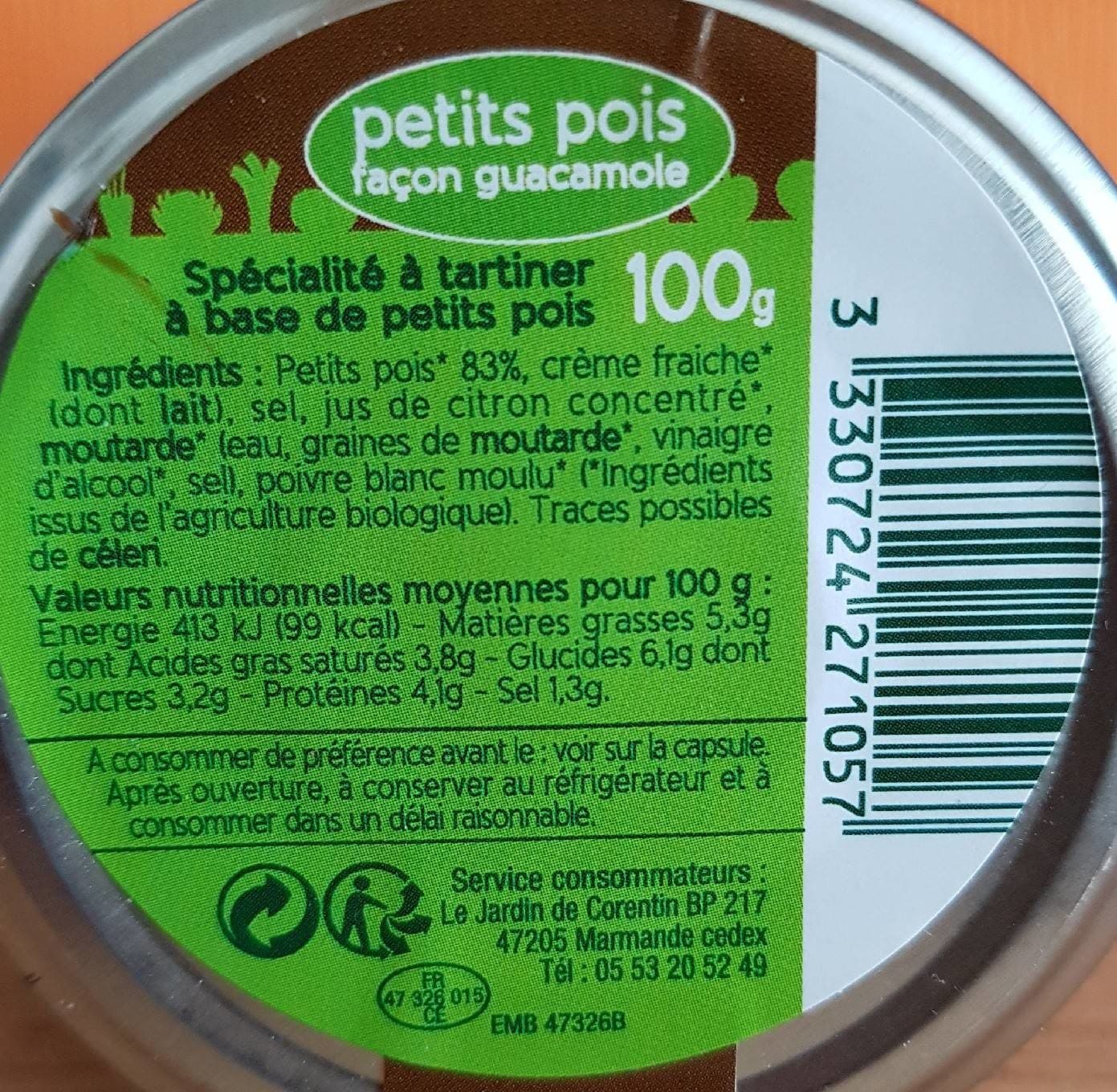 Le jardin de corentin Tartinable Petit Pois Guacamole packshot