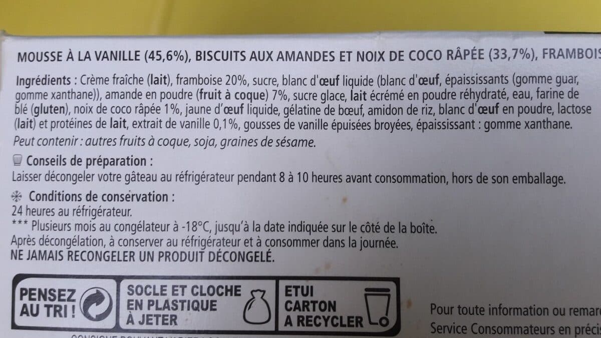 Open Food Facts Entremets macaron framboise, l'étui de 2 152 gr packshot