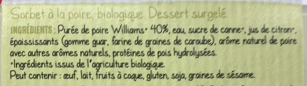 Mon Bio Gourmand Sorbet à la poire williams packshot