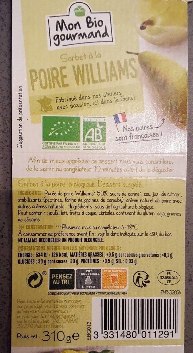 Mon Bio Gourmand Sorbet à la poire williams packshot