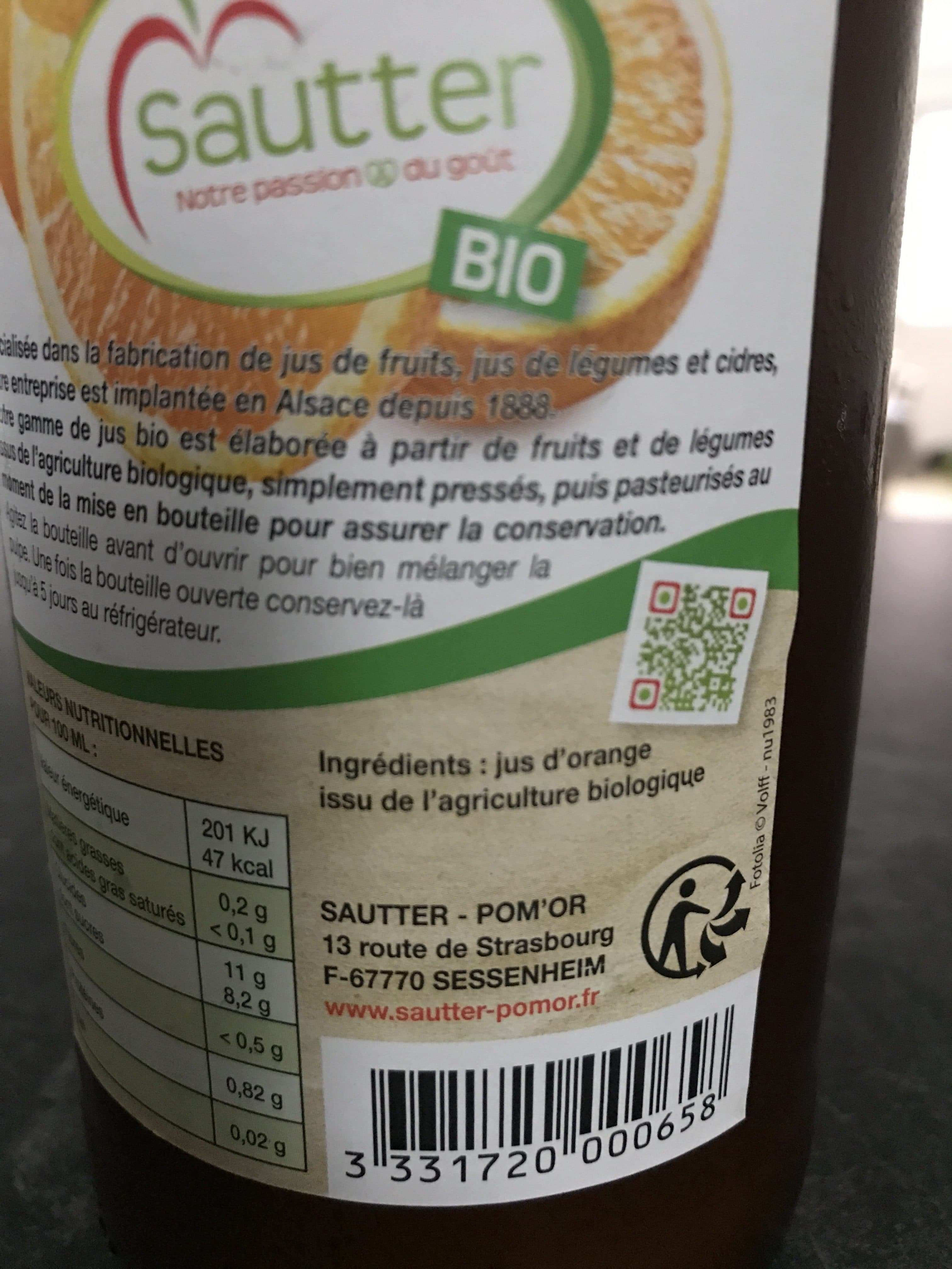 Sautter Pur jus d'orange bio SAUTTER packshot