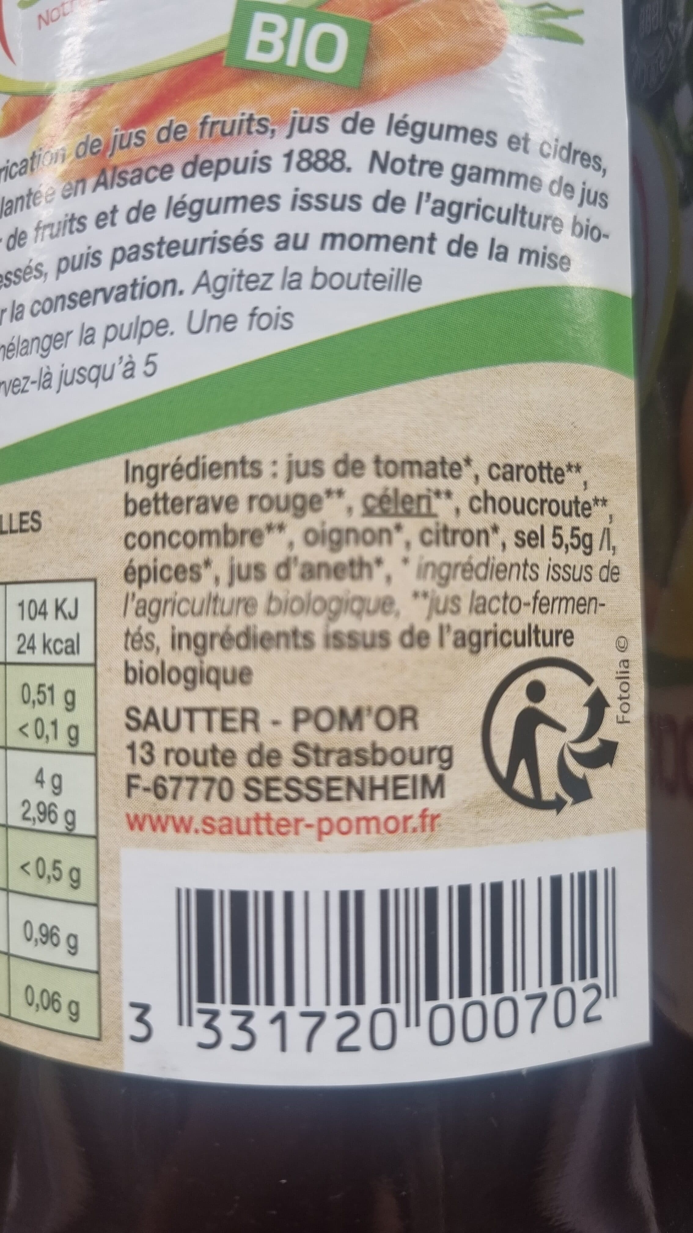 Sautter Cocktail de jus de legumes bio SAUTTER packshot