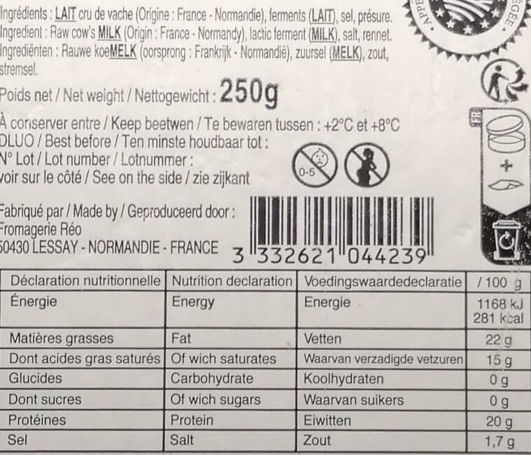 Réo Camembert de Normandie AOP (22% MG) au lait cru packshot