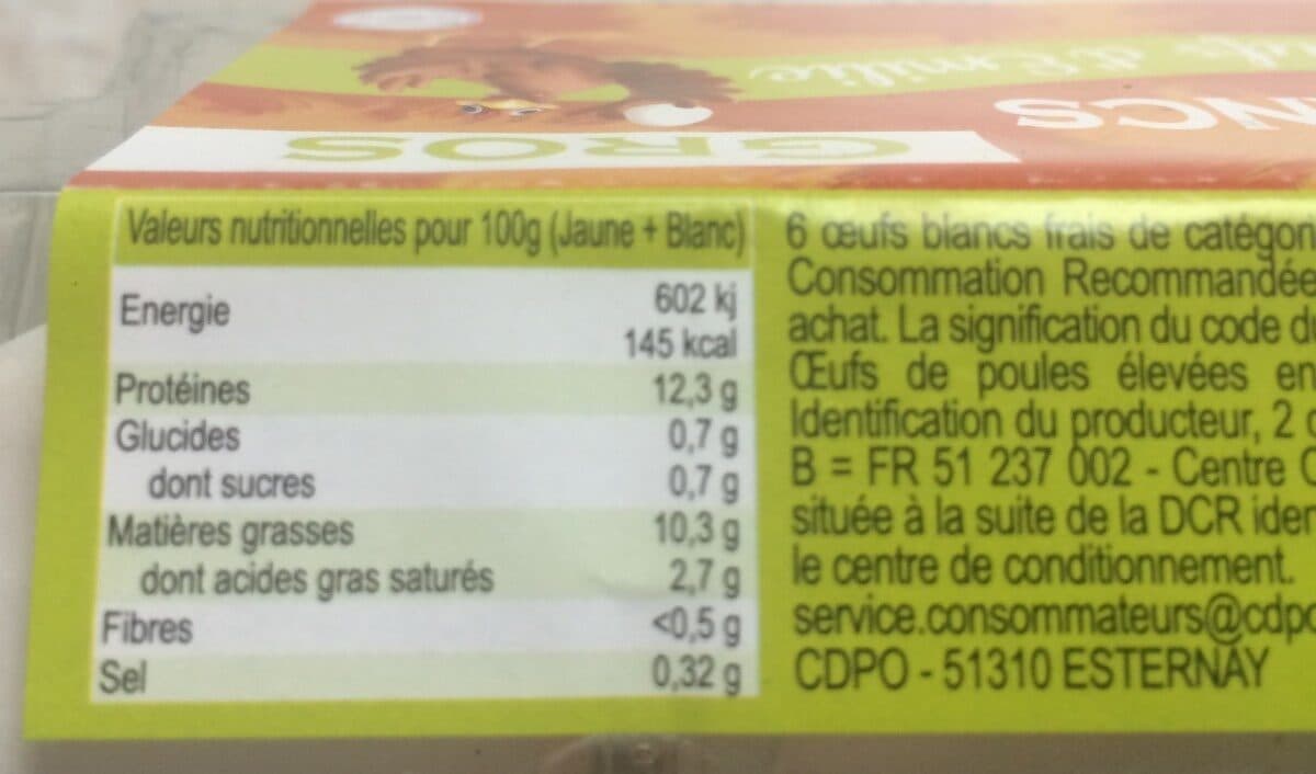 Open Food Facts 6 Oeufs Blancs Gros, packshot