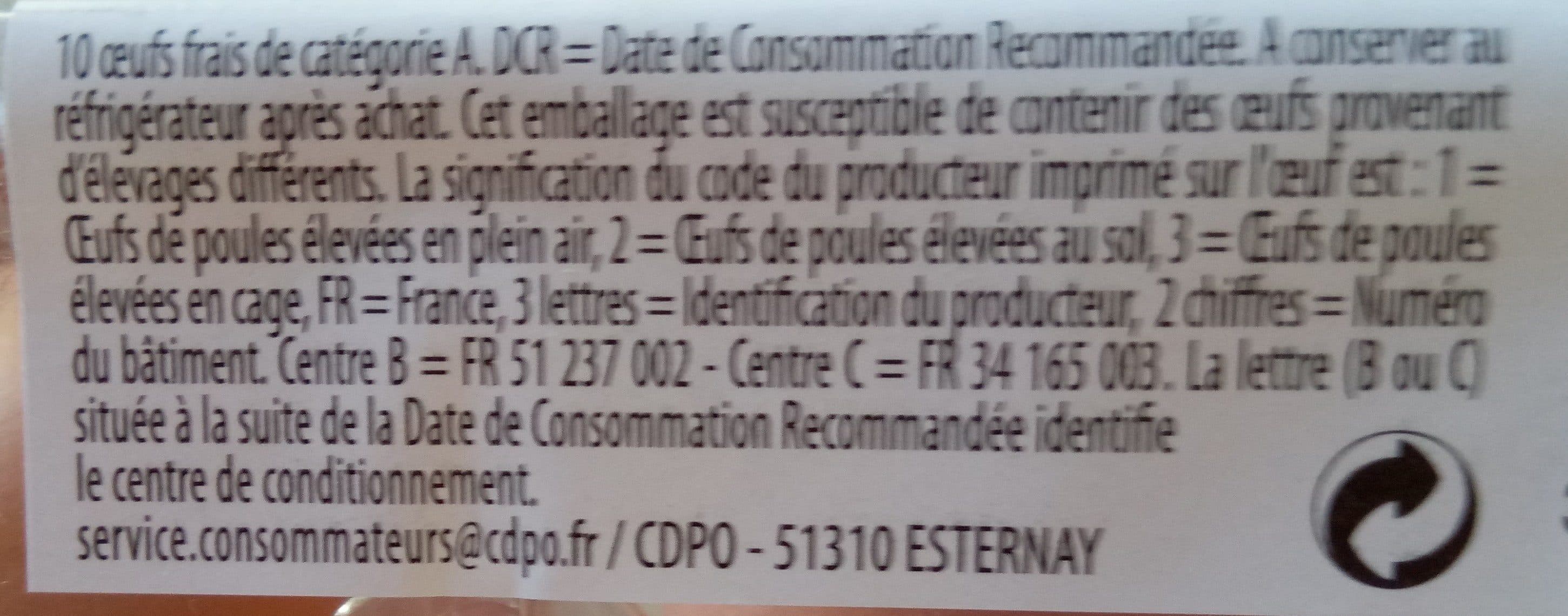 Le panier d'Emilie 10 OEUFS FRAIS MOYEN packshot