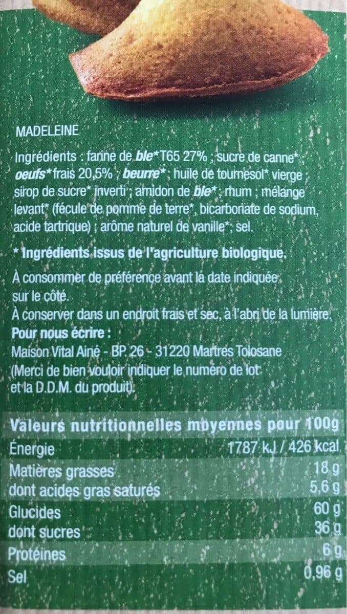 Vital Ainé Madeleines pâtissiers aux oeufs frais packshot