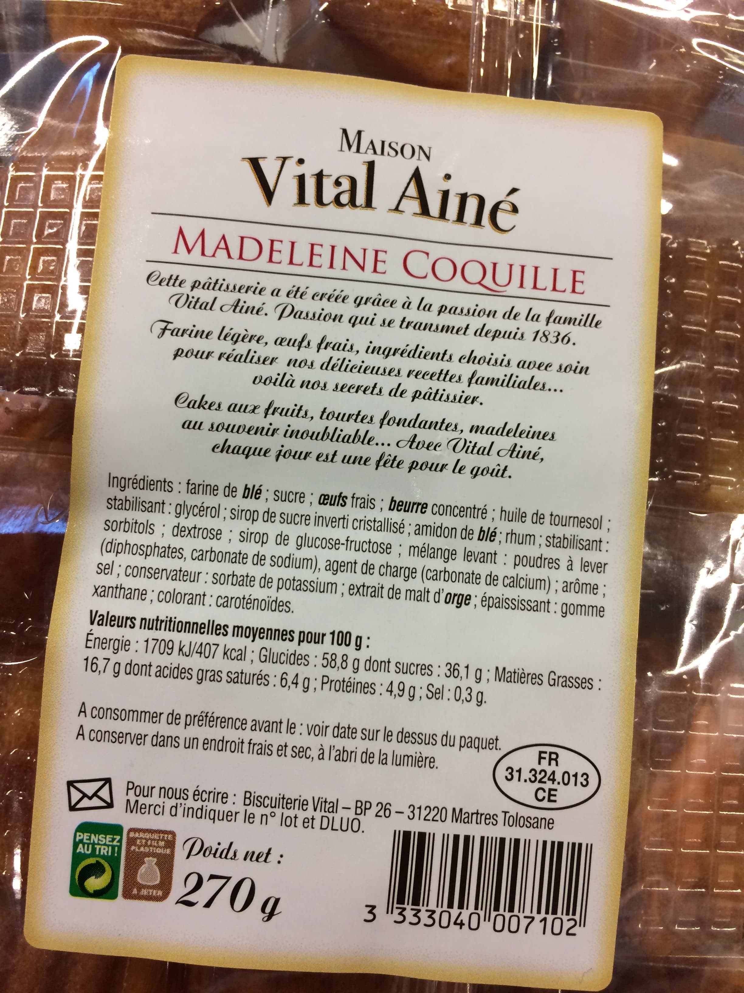 MAISON VITAL AINE Madeleines forme coquille Maison Vital Aine x12 packshot